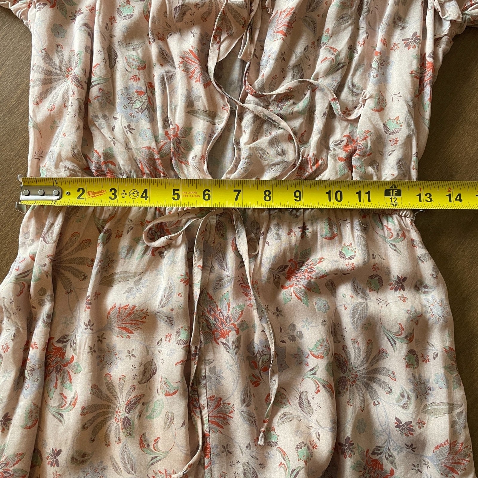 OLIVACEOUS New Peach Floral Rayon Romper with Ruffles, Size S8