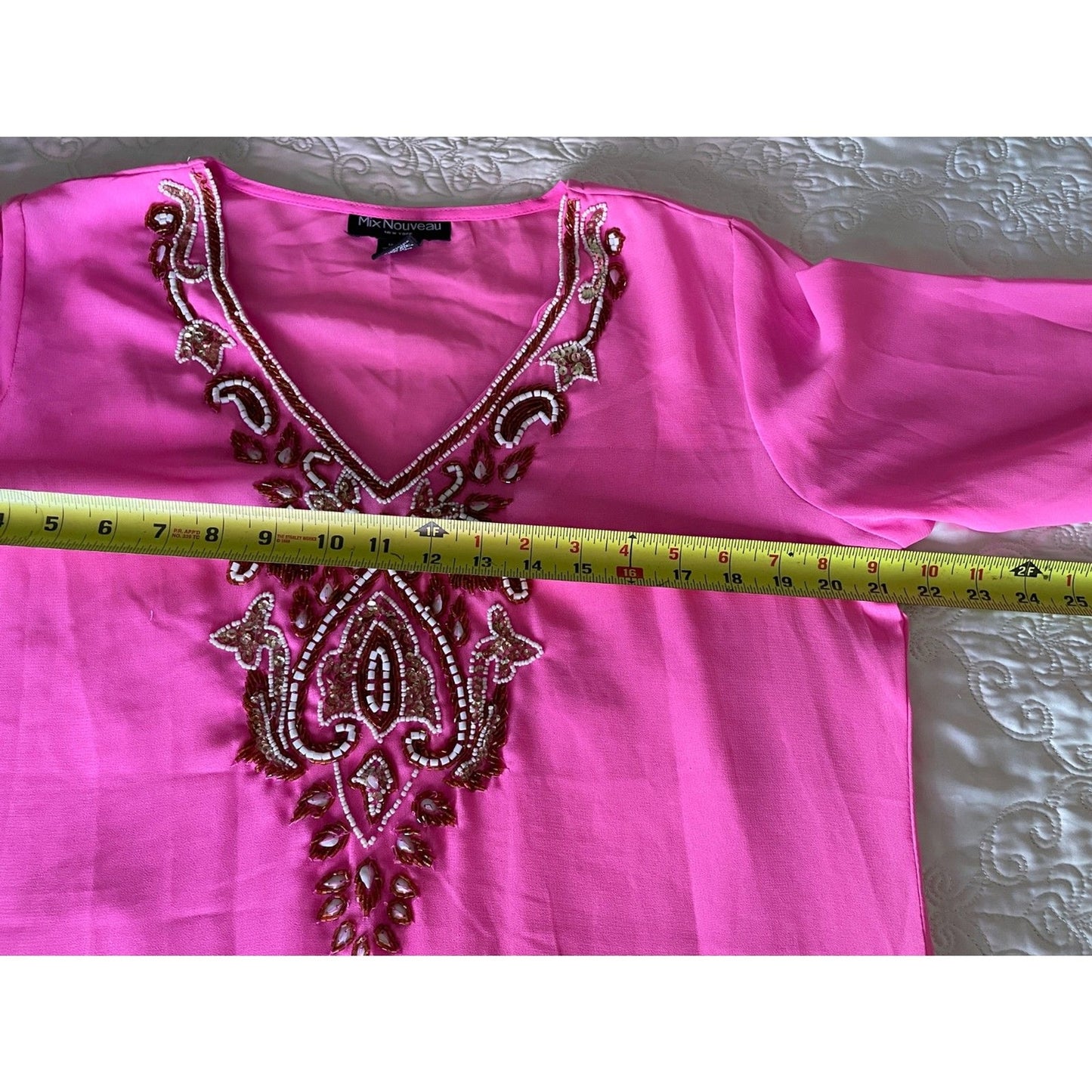 MIX NOUVEAU Pink Beaded Sheer Cover-Up, Size Small12