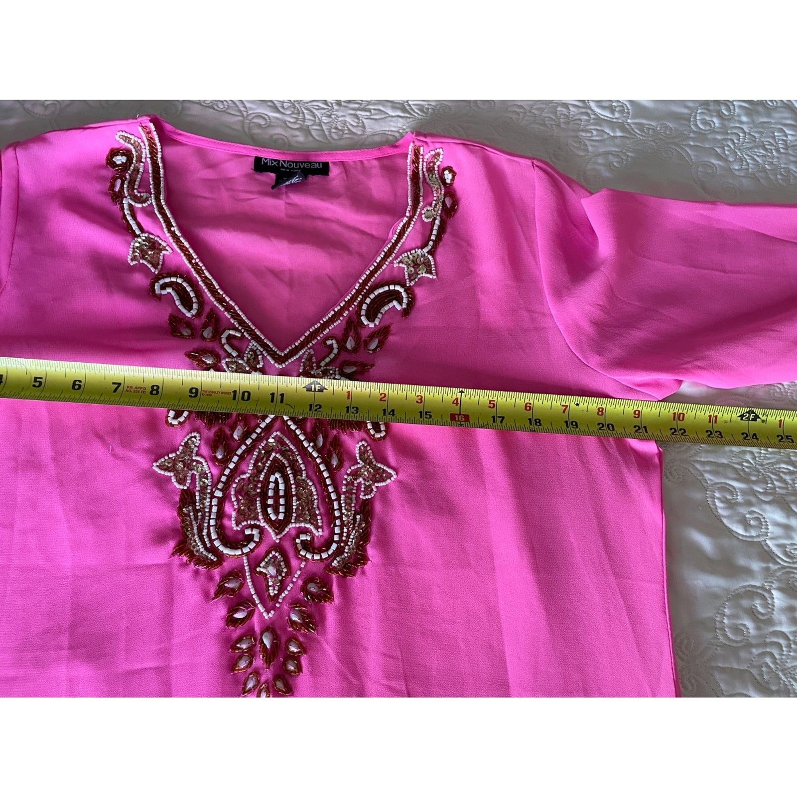 MIX NOUVEAU Pink Beaded Sheer Cover-Up, Size Small12