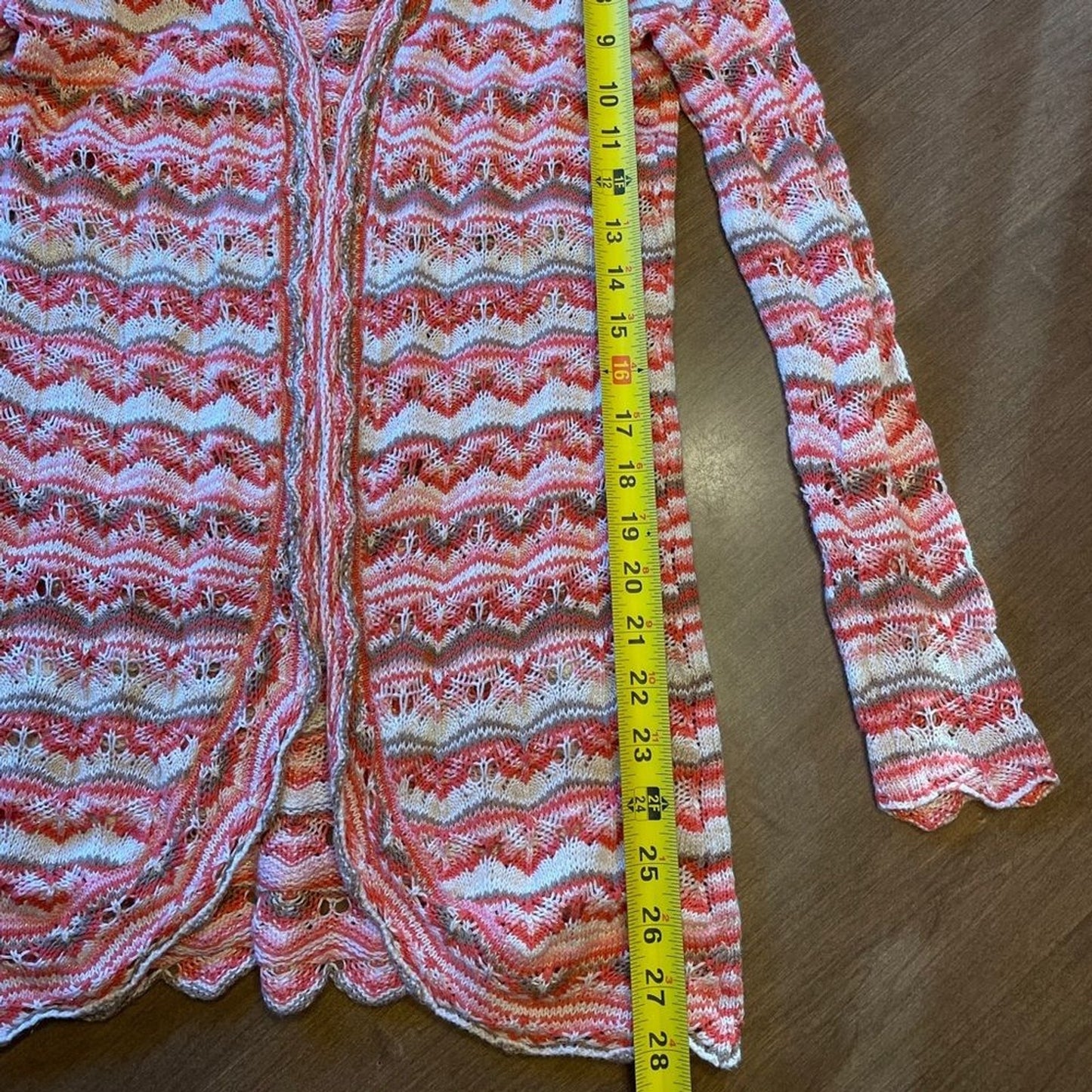 BOSTON PROPER Crochet Cardigan Coral Brown Design5