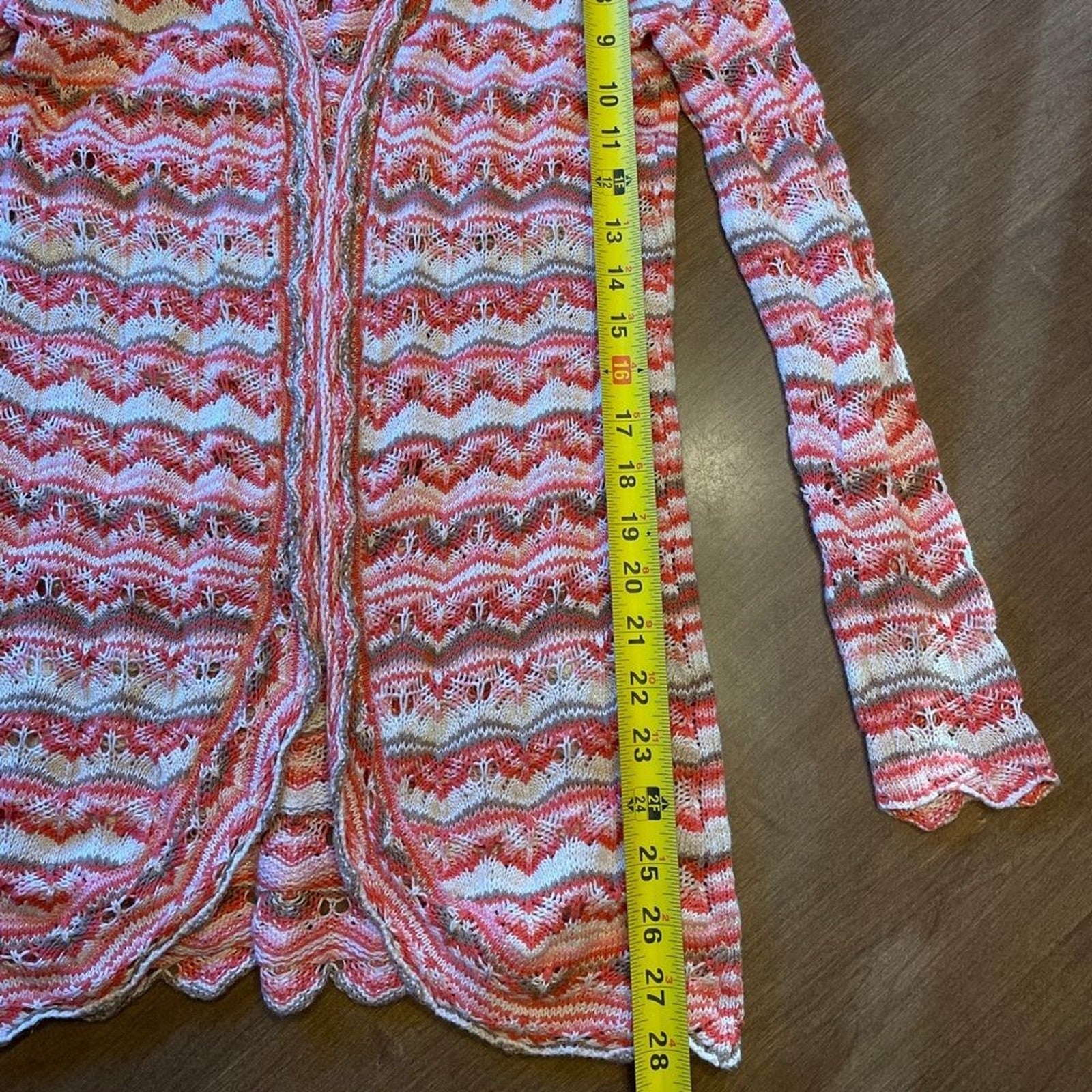 BOSTON PROPER Crochet Cardigan Coral Brown Design5