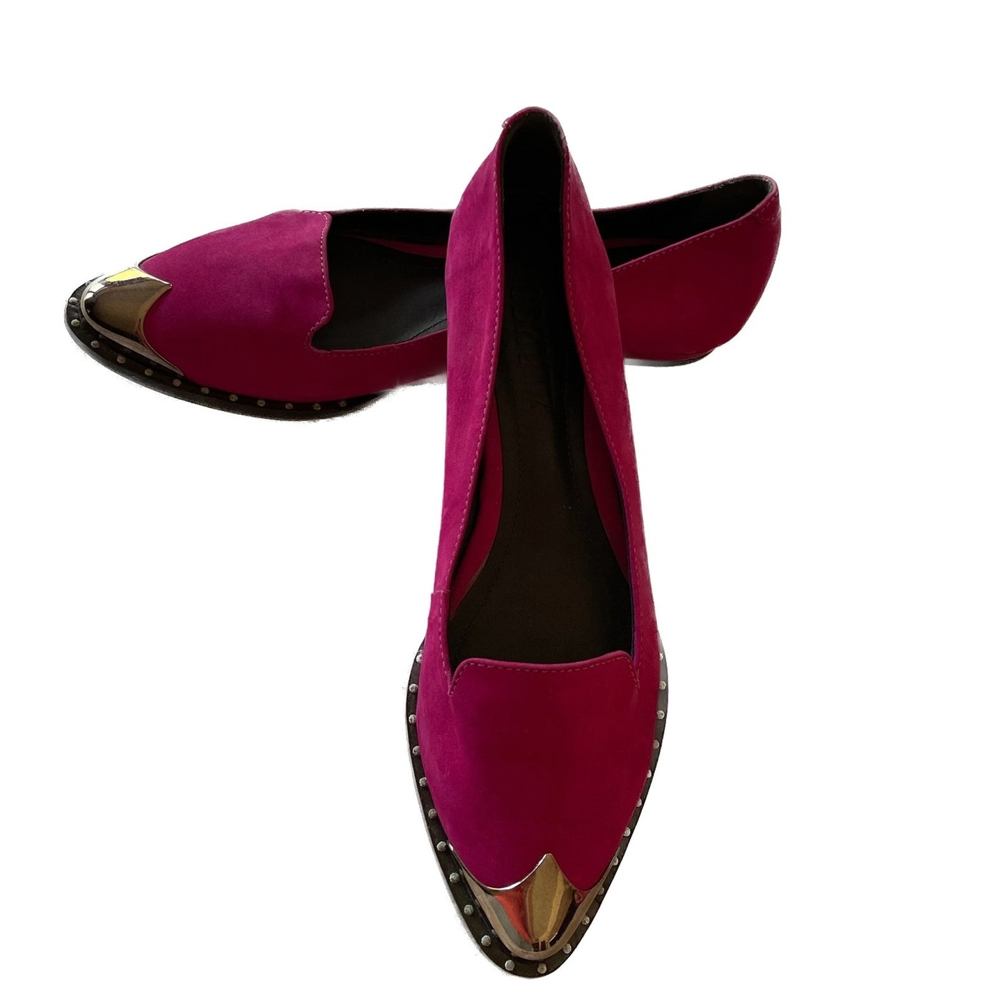 SCHUTZ New Fuchsia Suede Leather Loafers with Silver Pointed Toe, Size 60