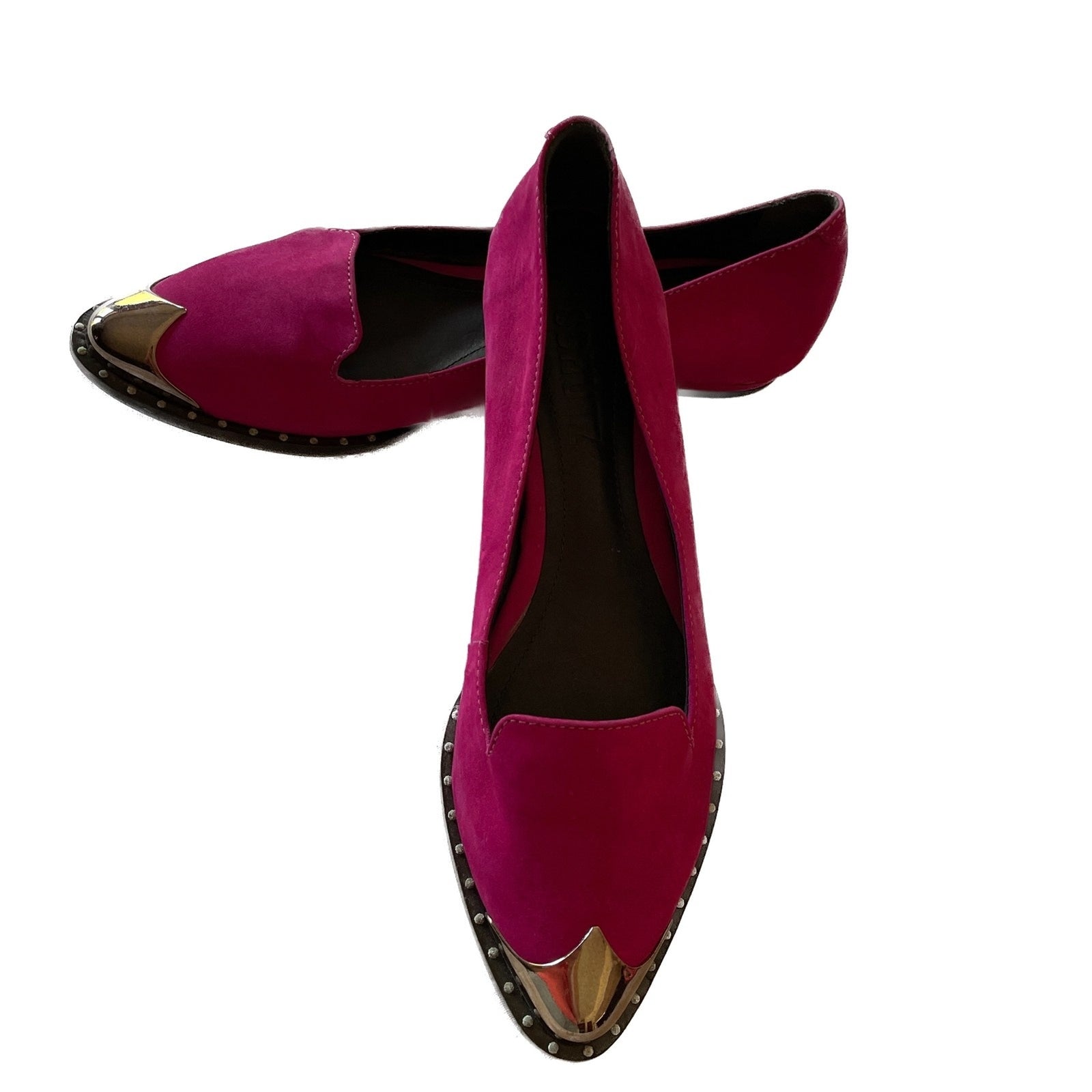 SCHUTZ New Fuchsia Suede Leather Loafers with Silver Pointed Toe, Size 60