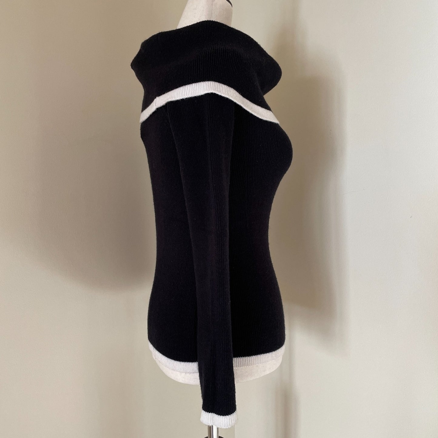 CYRUS New Off the Shoulder Black with White Trim Sweater, Size XS1