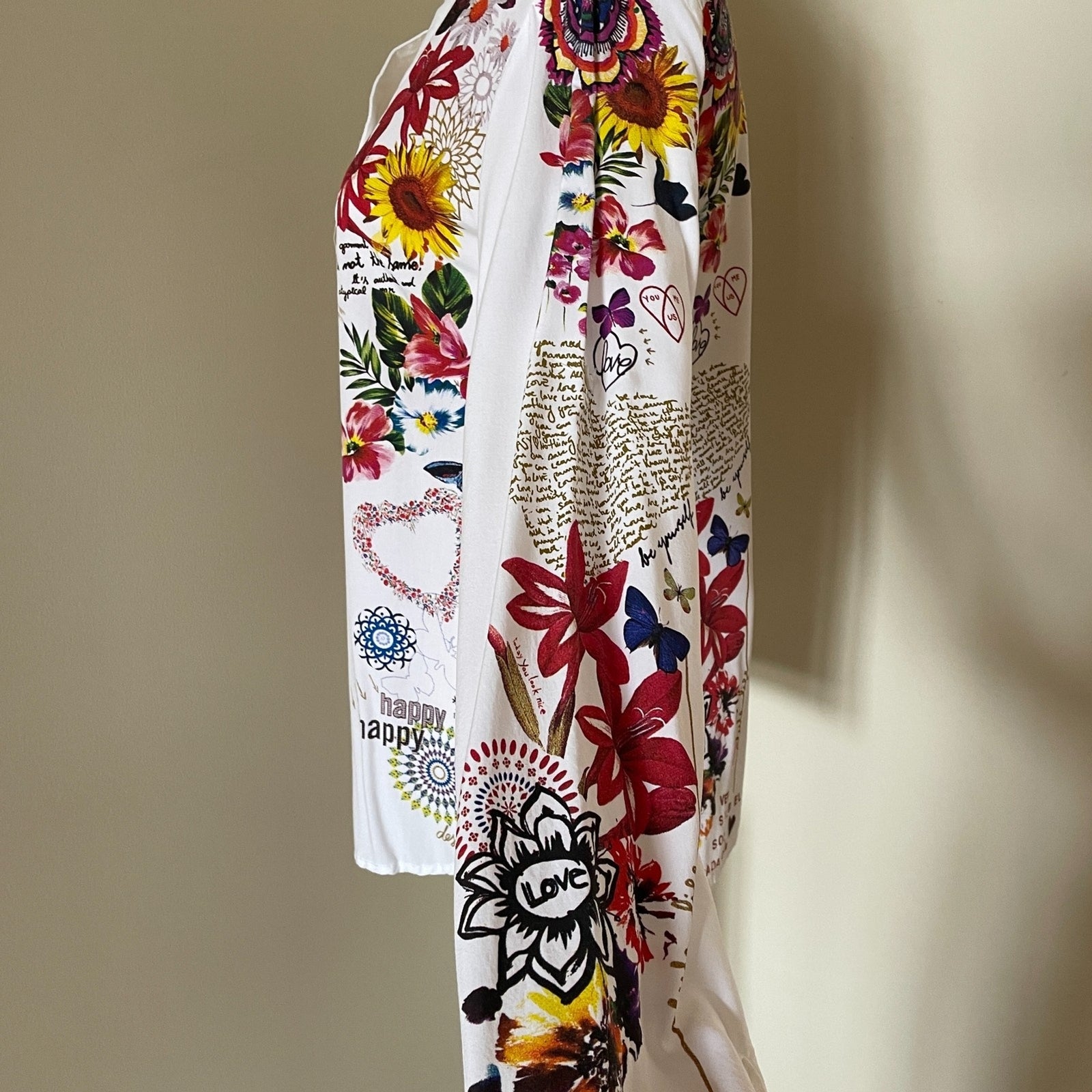 DESIGUAL New White Colorful Floral Top, Size Small2