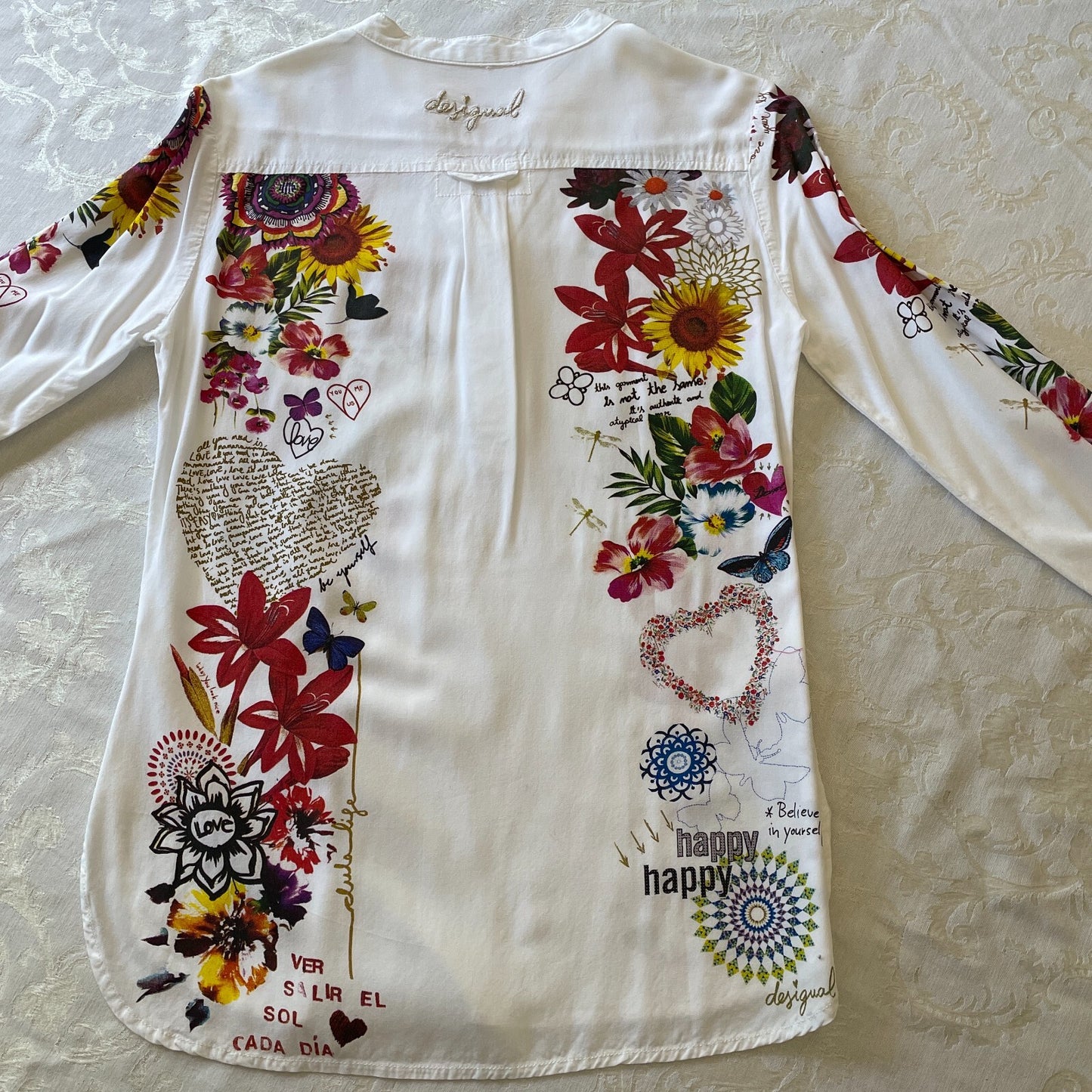 DESIGUAL New White Colorful Floral Top, Size Small14