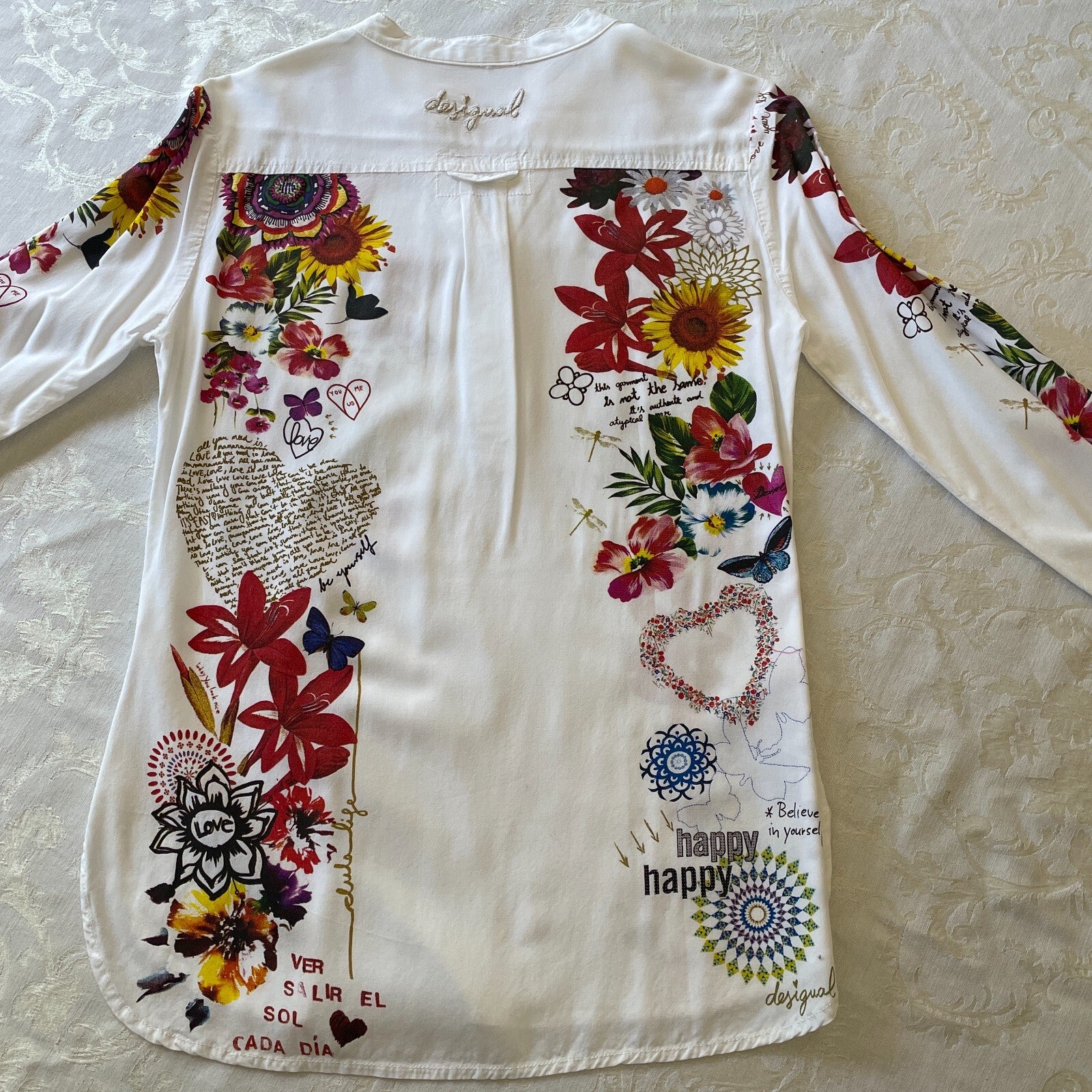 DESIGUAL New White Colorful Floral Top, Size Small14