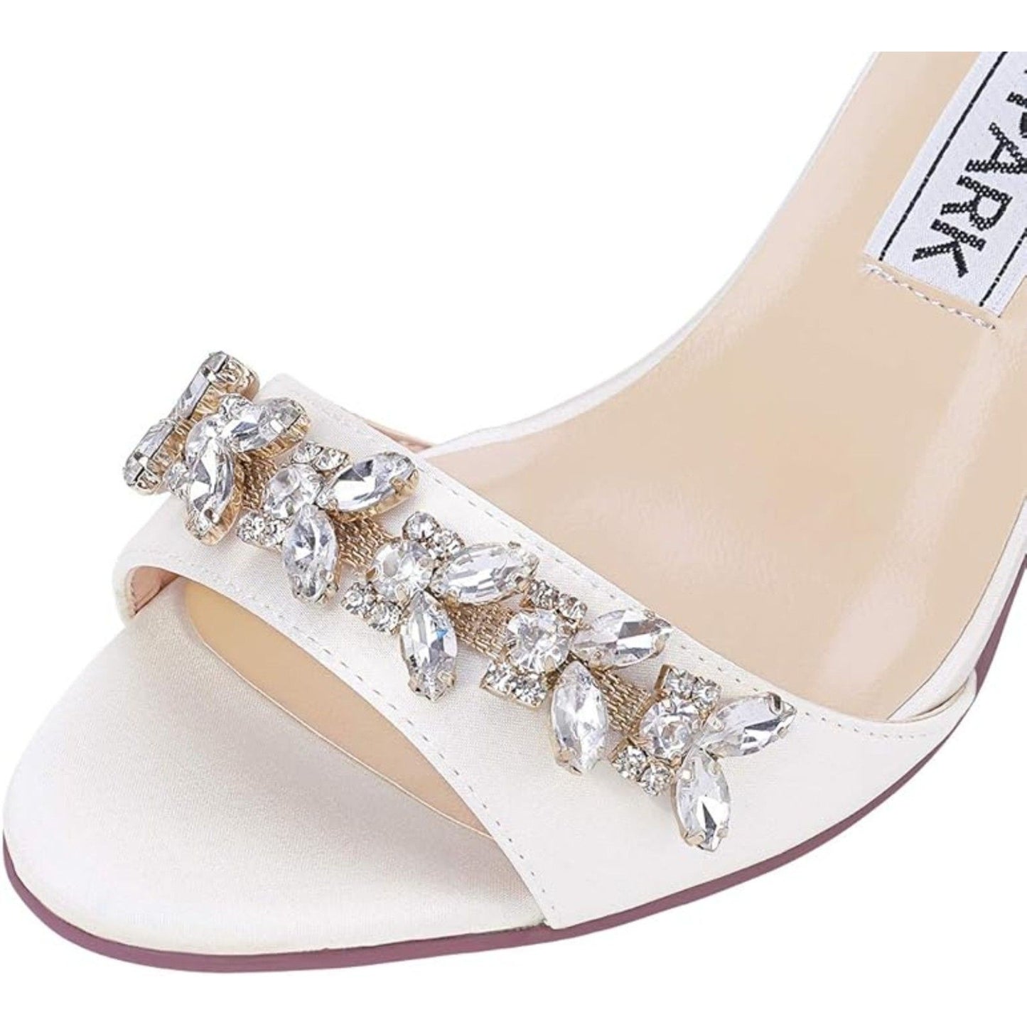 ELEGANT PARK Ivory Peep Toe 3 inch heels with crystal embellishments, Size 84