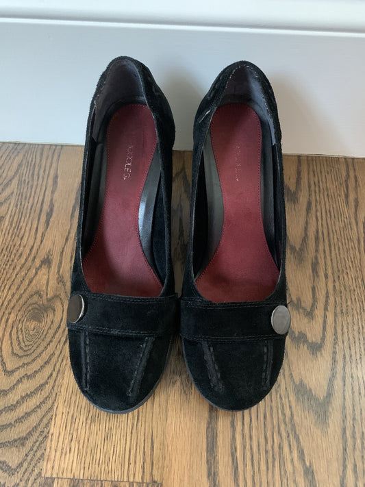 AEROSOLES Smoothie Slip-on Shoe, 3.25” Heel, Black Suede, Size 7.51
