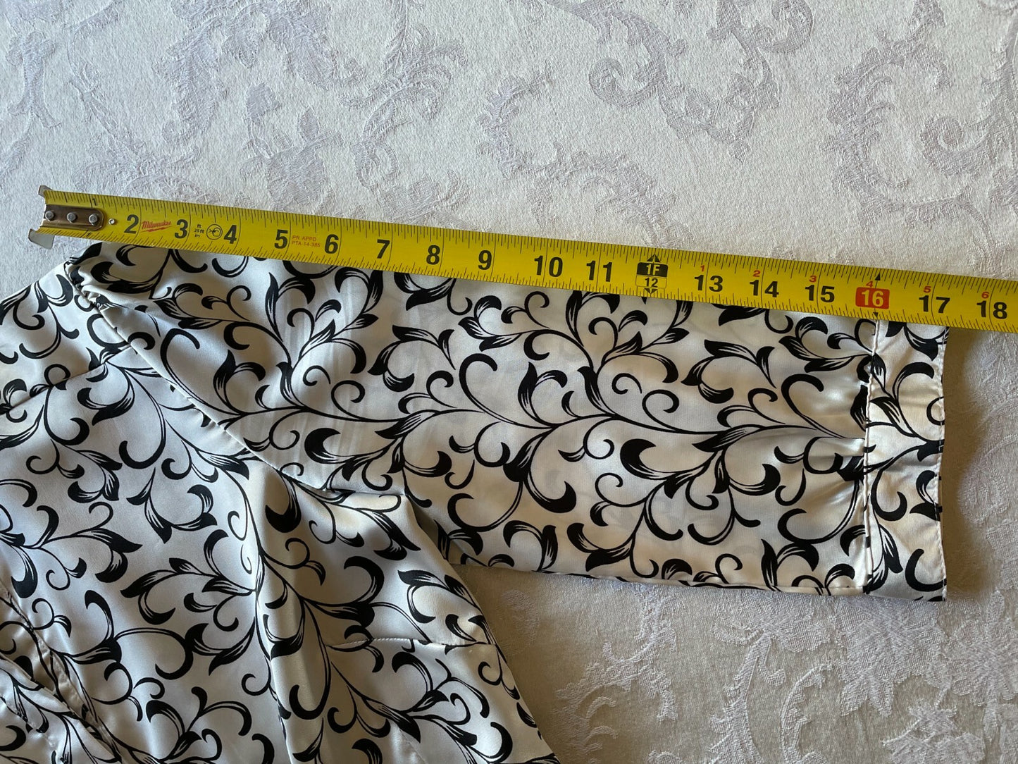 Classic White & Black Swirl Blouse with Ribbon Tie, Size Small5