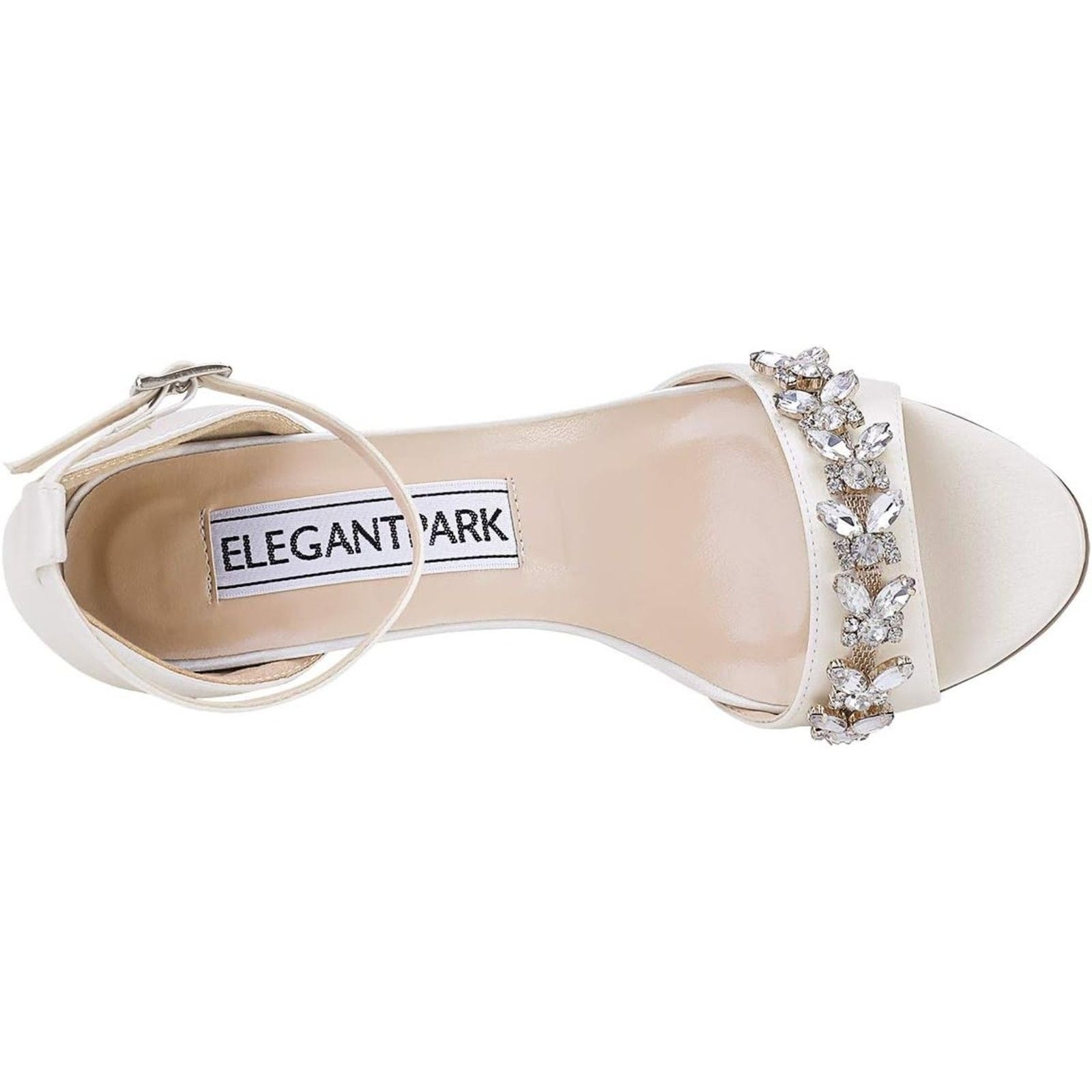 ELEGANT PARK Ivory Peep Toe 3 inch heels with crystal embellishments, Size 85