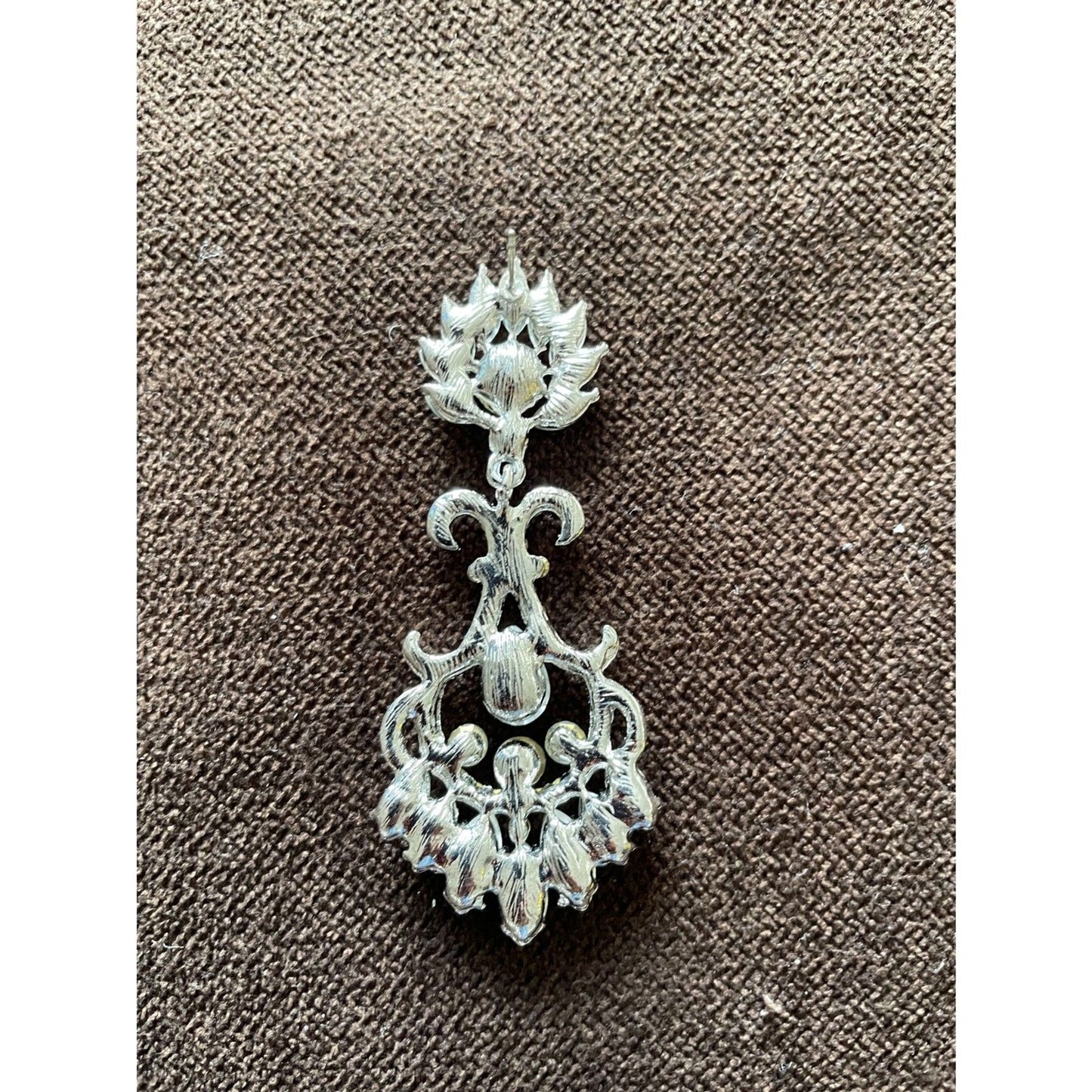 Long Silver Aurora Borealis Austrian Crystal Pageant Earrings 2.75 inches2