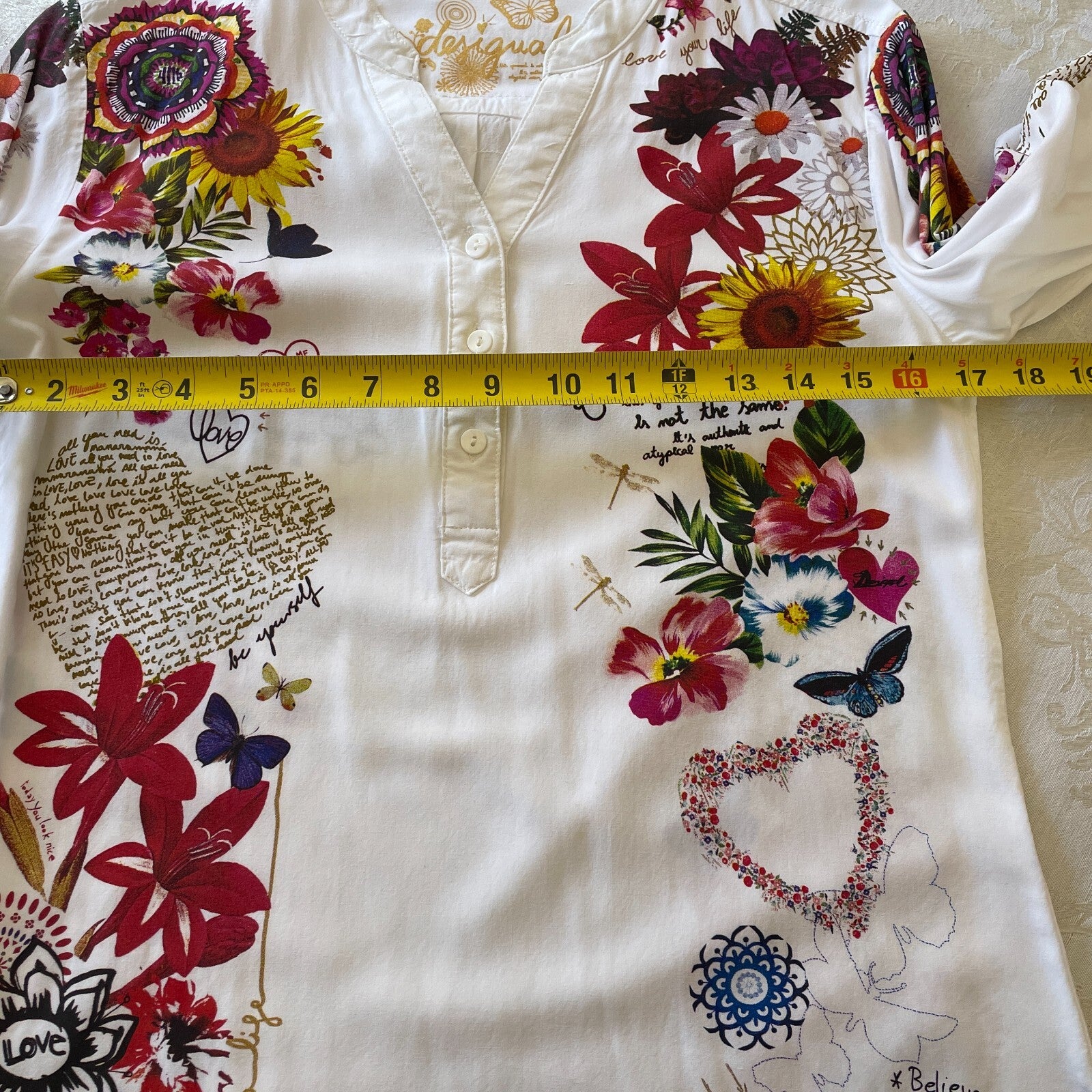 DESIGUAL New White Colorful Floral Top, Size Small16