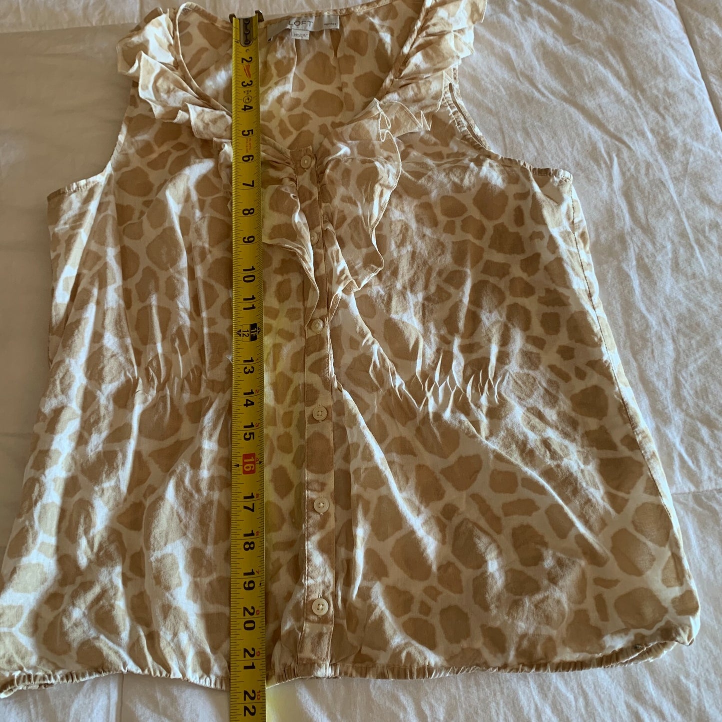 LOFT 100% Cotton Tank, Tan & White Animal Print with Ruffles6