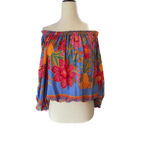 CYNTHIA ROWLEY Multi-Color Floral Off-Shoulder Long Balloon Sleeve Top, Size S 0
