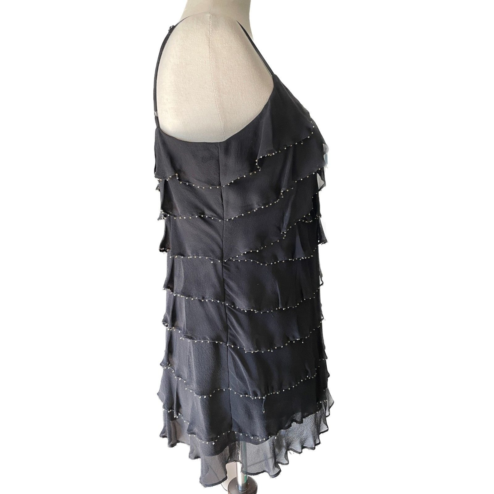 INC INTERNATIONAL CONCEPTS New 100% Silk Black Beaded Ruffle Camisole Tank, Sz 43
