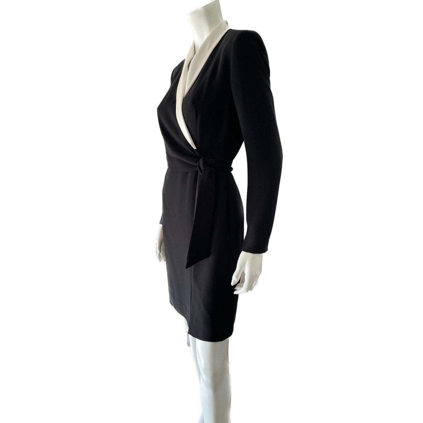 JONES NEW YORK Black Tuxedo Wrap-Around Long Sleeve Dress w/Ivory Lapel, Sz 4P4