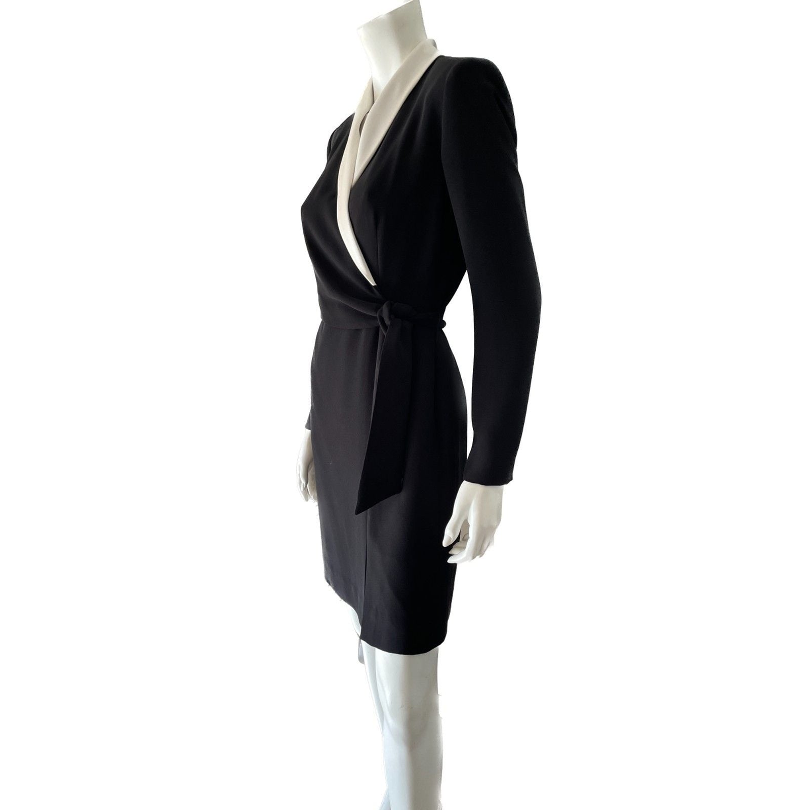 JONES NEW YORK Black Tuxedo Wrap-Around Long Sleeve Dress w/Ivory Lapel, Sz 4P4