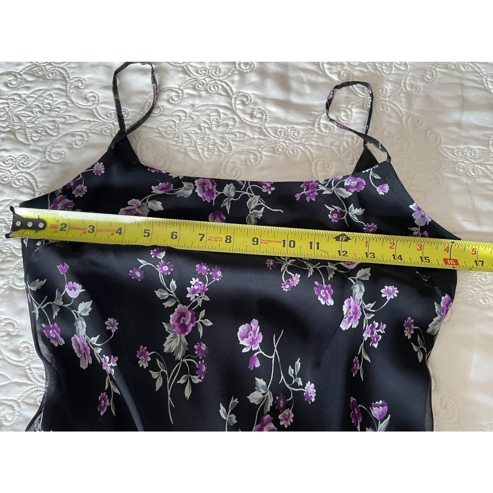ROBBIE BEE NWOT Black & Purple Floral 100% Silk Slip Dress w/Sequin Top, Size 4P10