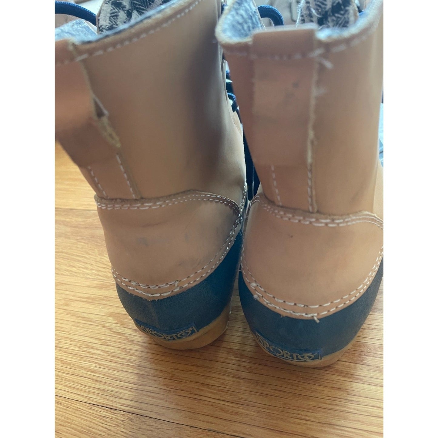 SPORTO Lace Up Blue & Tan Leather Boots, Size 75