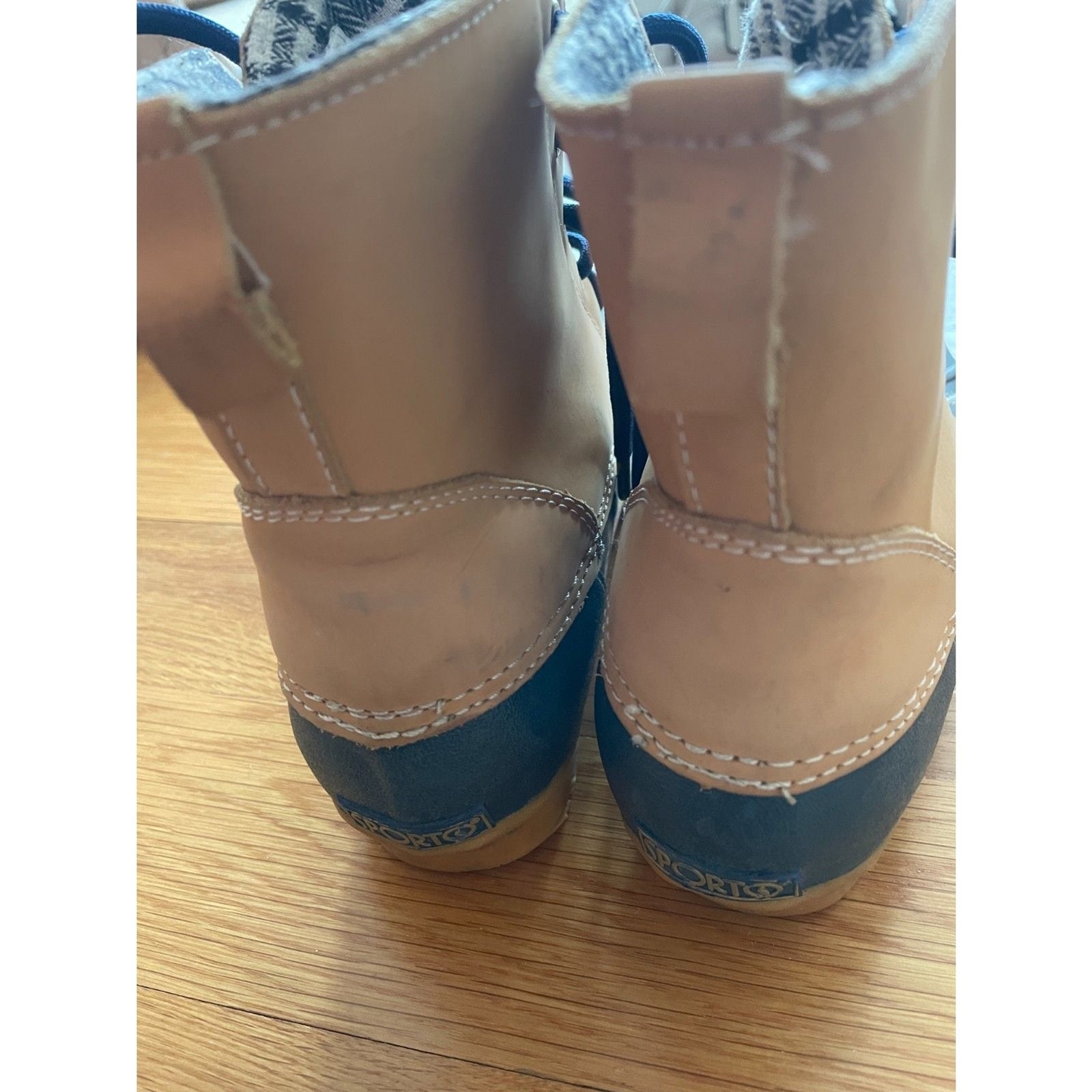 SPORTO Lace Up Blue & Tan Leather Boots, Size 75