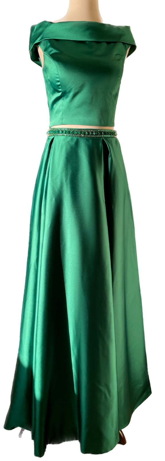 SHERRI HILL Emerald Green Long 2 Piece Prom Dress with Beaded Waist0