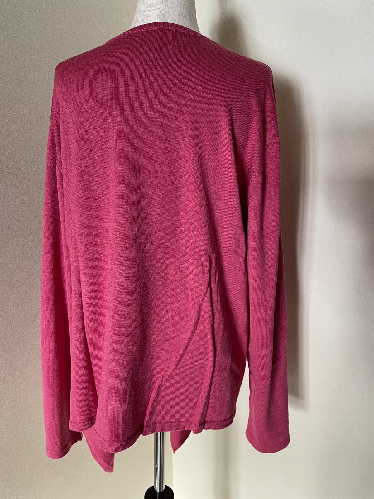 TERRY LEWIS Cascading Open Cardigan 65% Silk 45% Cotton Fuchsia, Size 3X, NEW2