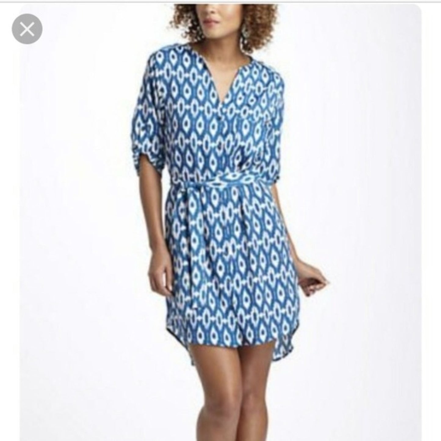 MAEVE Anthropologie Blue and White Aztec Shirt Dress, Size Small2