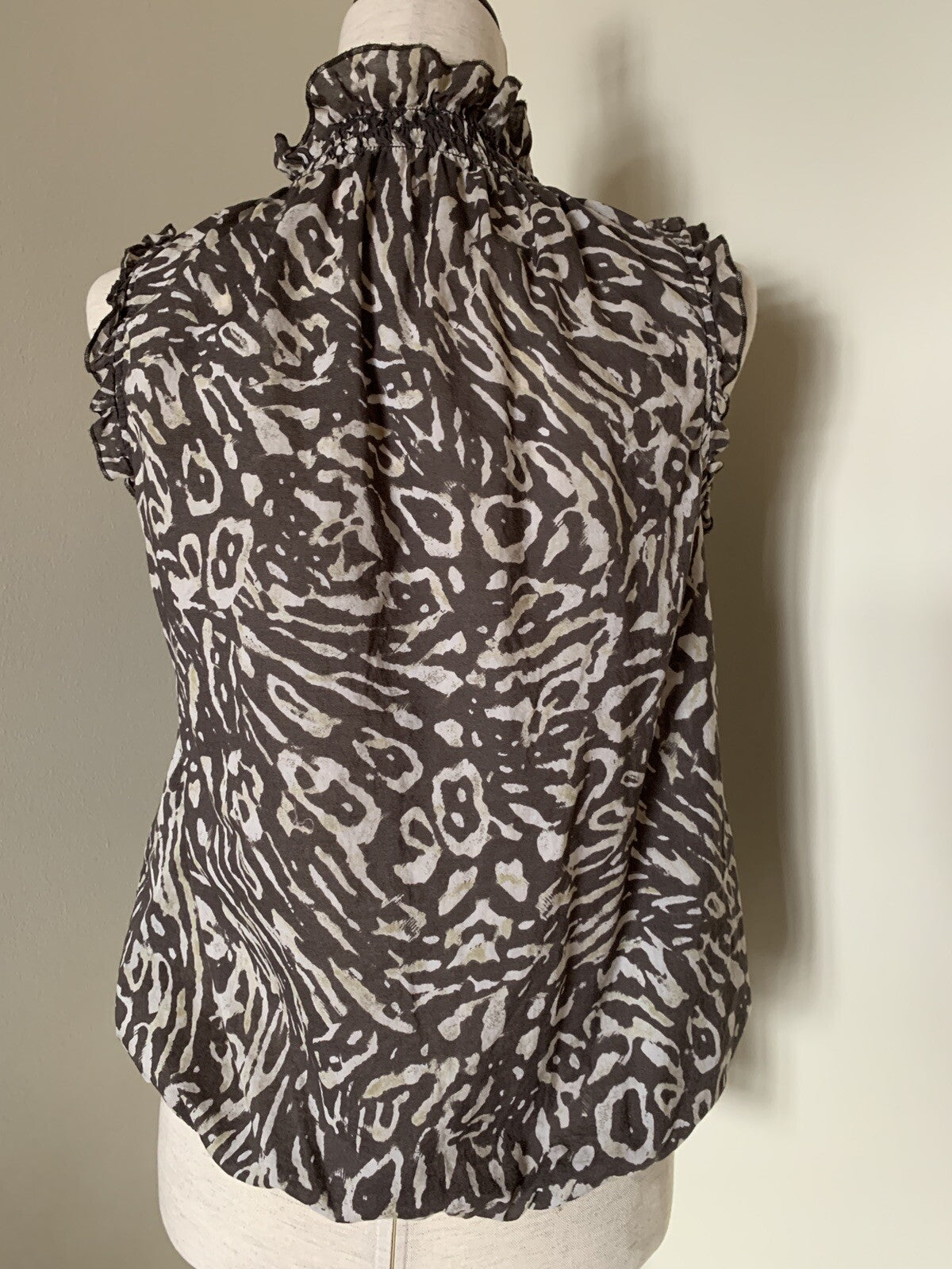 LOFT 100% Cotton Brown & Cream Animal Print Tank with Ruffles2