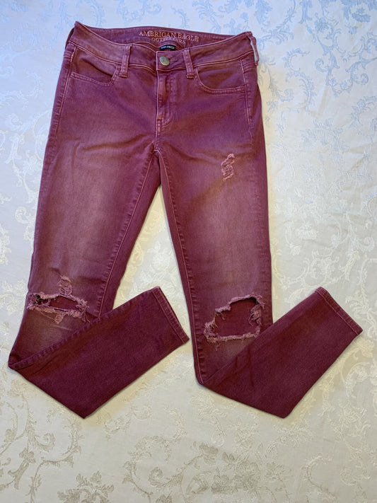 AMERICAN EAGLE Super Stretch Rip Burgundy Jegging0