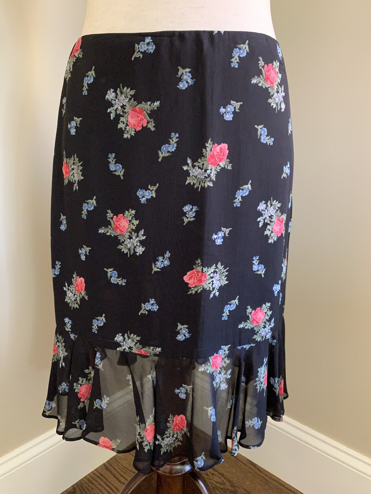 RALPH LAUREN Black & Floral Ruffle Skirt, Size 21