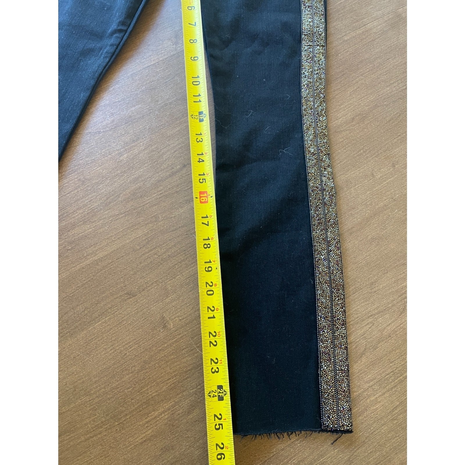 MOTHER New Black Guilty Flash Jeans with Tuxedo Sequin Beaded Stripe, Size 2411