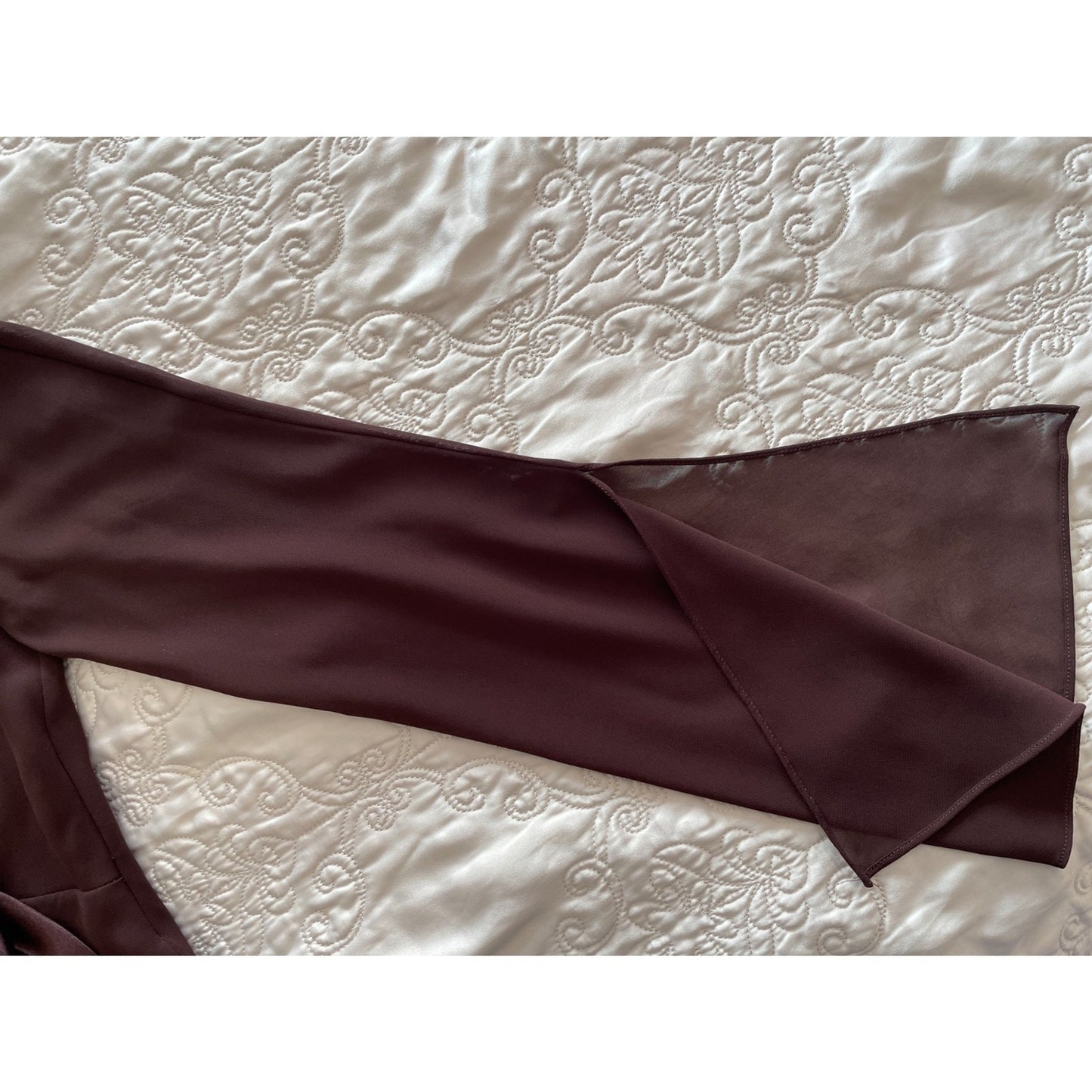 LIZ CLAIRBORNE Chocolate Brown Sheer Dress with Satin Sash Bow, Size 46