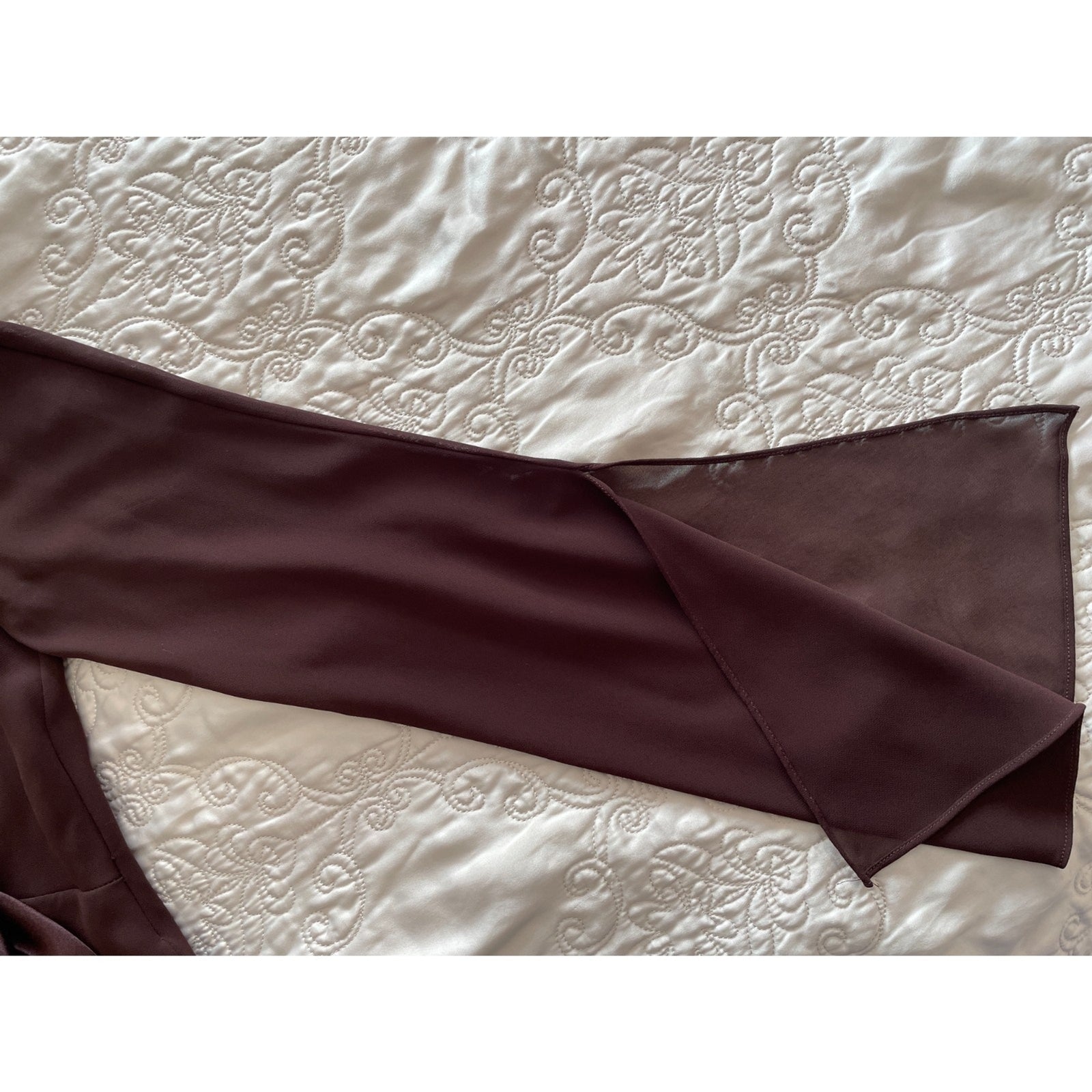 LIZ CLAIRBORNE Chocolate Brown Sheer Dress with Satin Sash Bow, Size 46