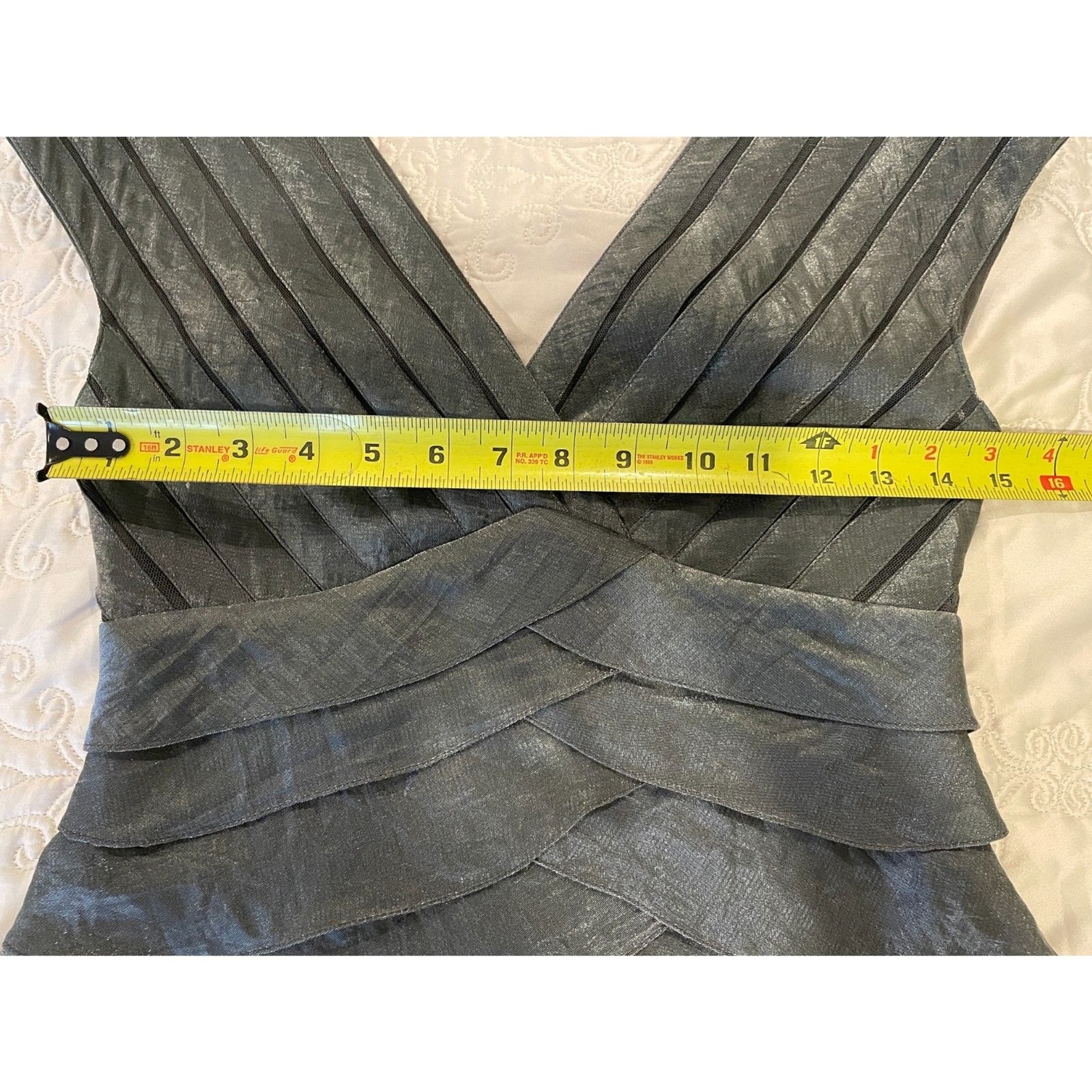 CACHE NWOT Metallic Silver Shutter Pleat Sheath Dress, Size 210