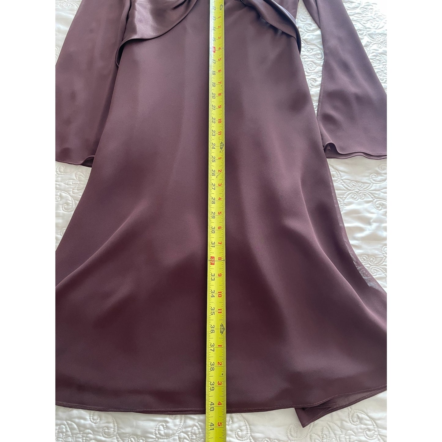 LIZ CLAIRBORNE Chocolate Brown Sheer Dress with Satin Sash Bow, Size 410