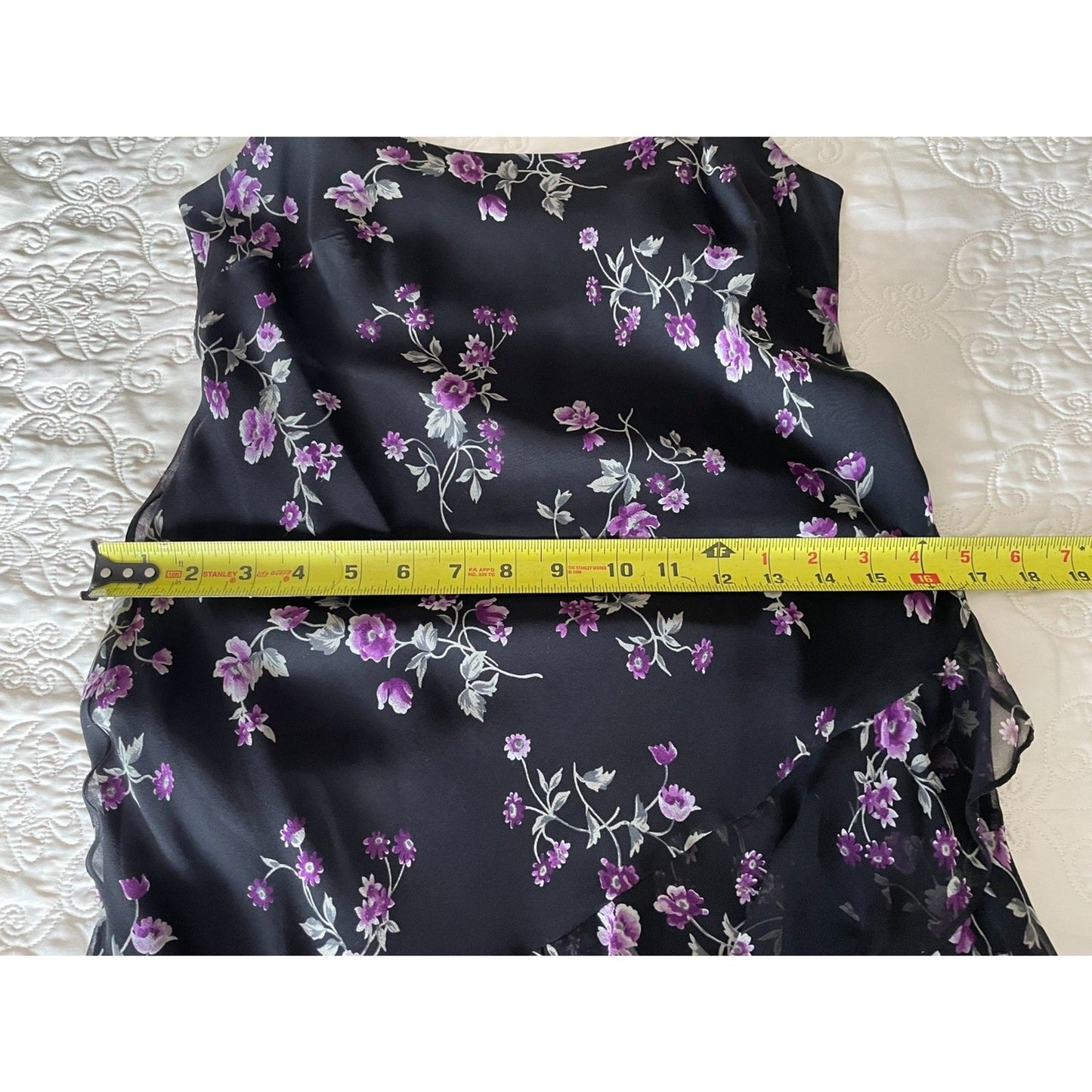 ROBBIE BEE NWOT Black & Purple Floral 100% Silk Slip Dress w/Sequin Top, Size 4P12