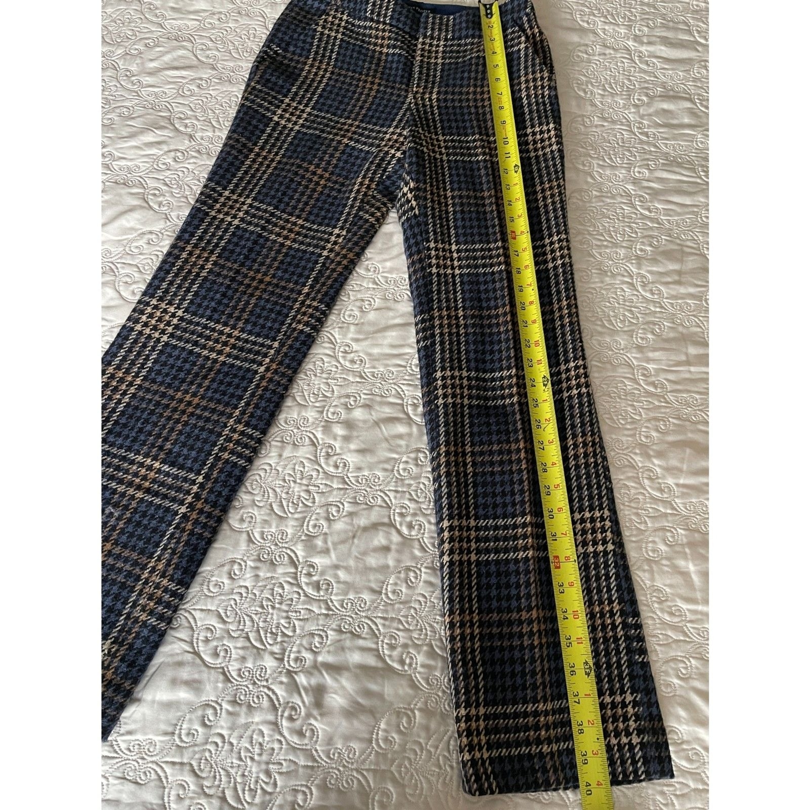BOSTON PROPER NWOT Navy Multi Plaid Trouser Pants, Size 210