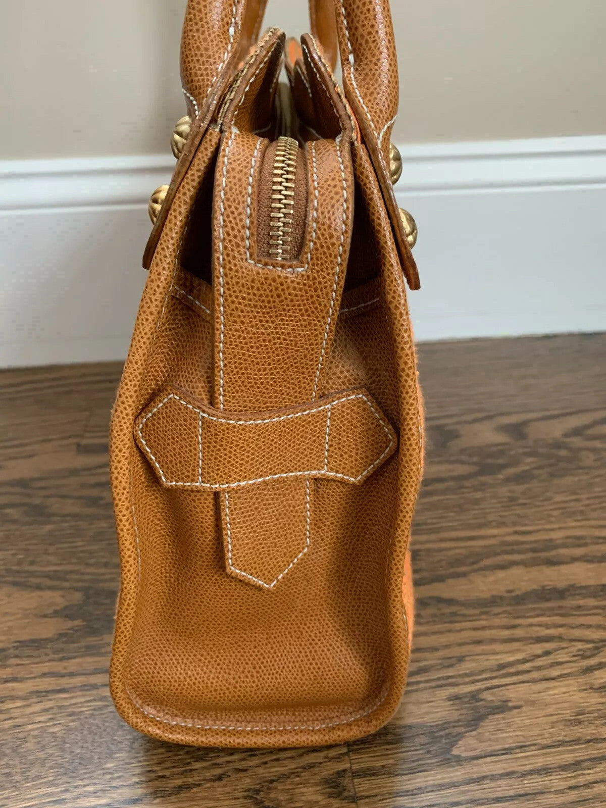 ERIC JAVITS Lil Circles Natural & Orange Scalloped Leather & Raffia Handbag4