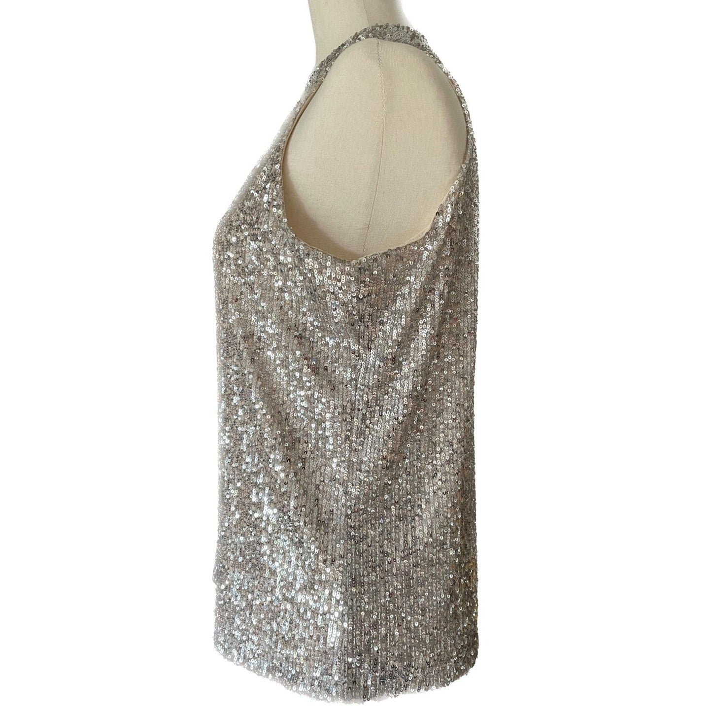 CABLE & GAUGE New Cream Sequin Sleeveless Turtleneck Halter Top, Size Small3