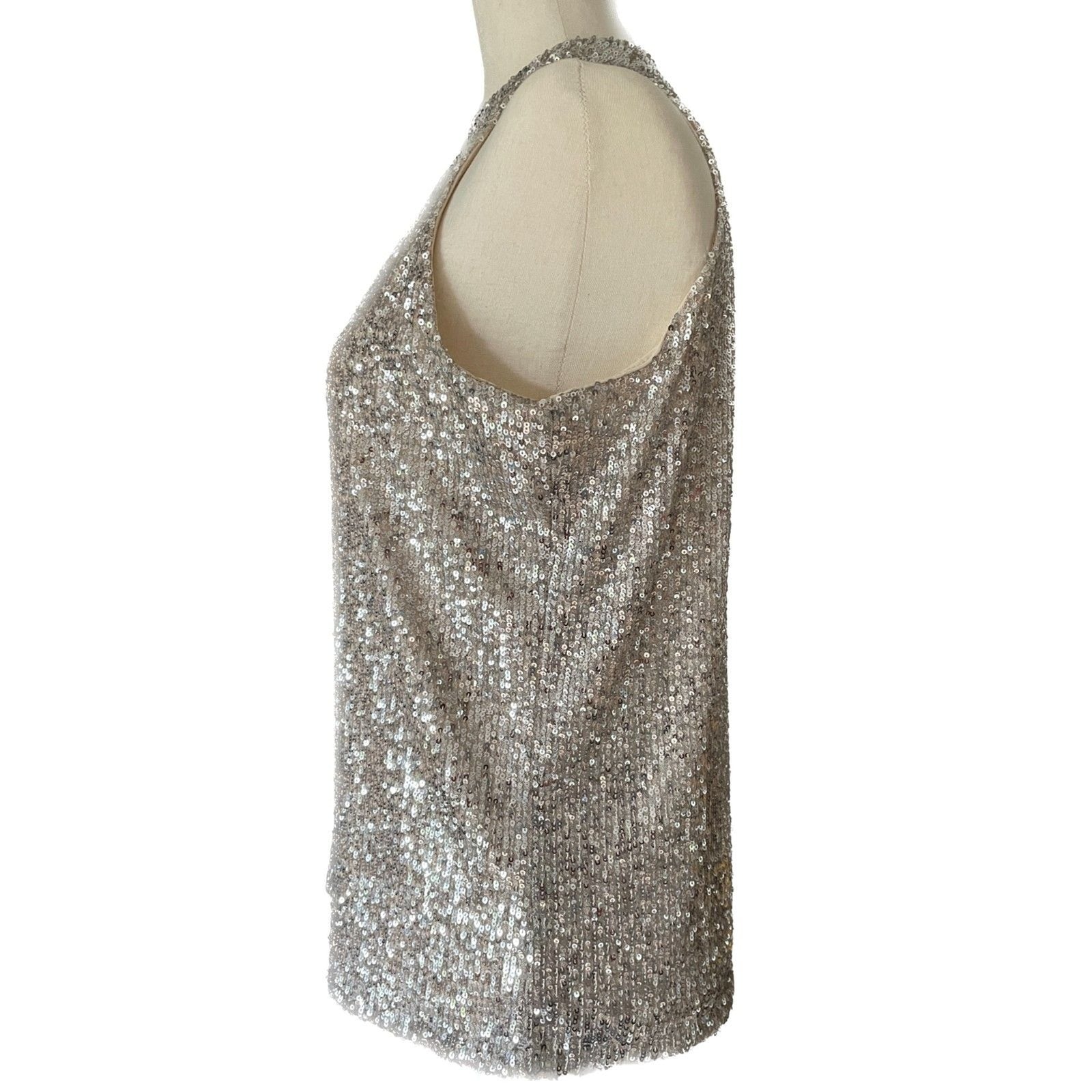 CABLE & GAUGE New Cream Sequin Sleeveless Turtleneck Halter Top, Size Small3