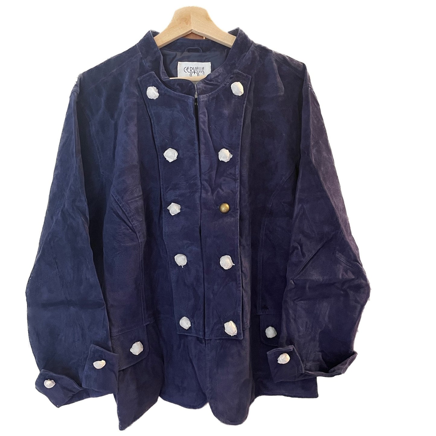 CERVELLE New Cobalt Blue Suede Peplum Jacket with Brass Buttons, Size 3X0