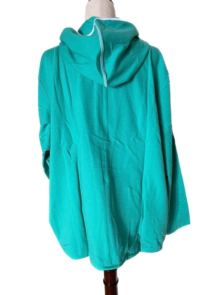 DENIM & CO New Jade Green % Cotton Hoodie w/White Trim and Pockets, Size 3X3