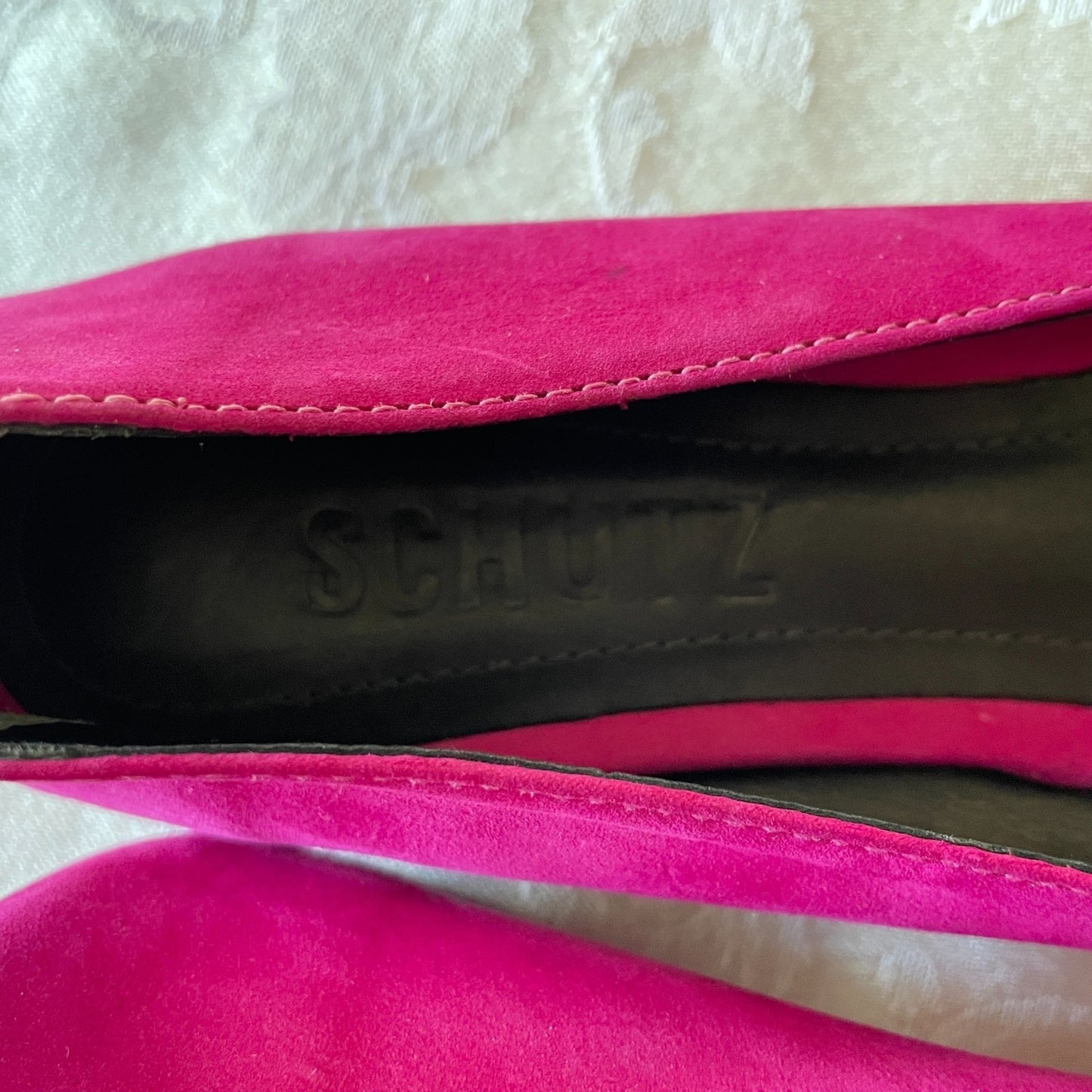 SCHUTZ New Fuchsia Suede Leather Loafers with Silver Pointed Toe, Size 67