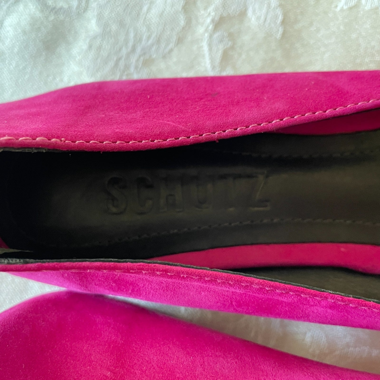SCHUTZ New Fuchsia Suede Leather Loafers with Silver Pointed Toe, Size 67