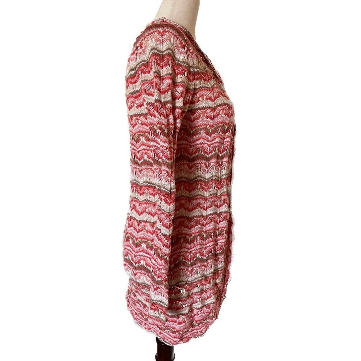 BOSTON PROPER Crochet Cardigan Coral Brown Design1
