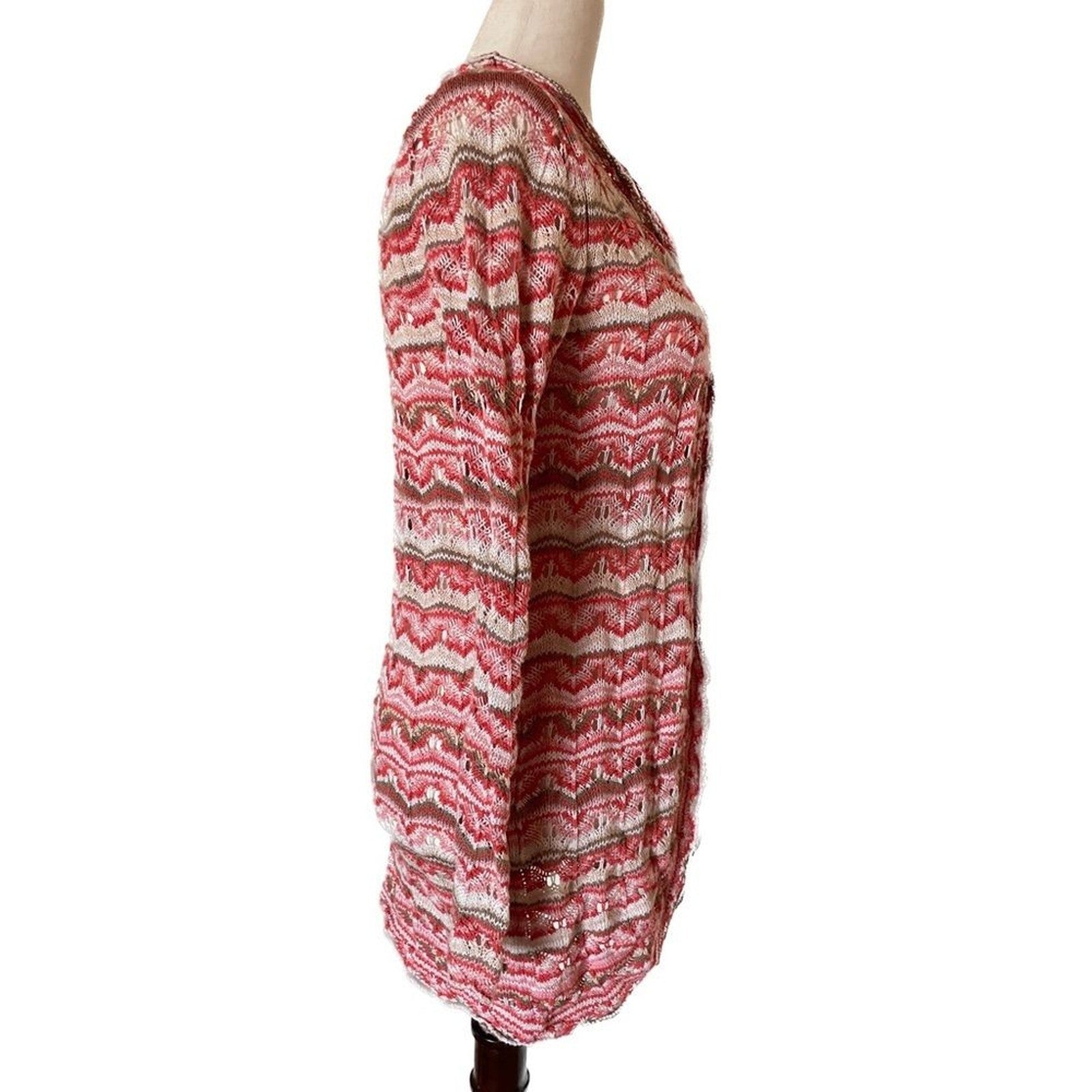 BOSTON PROPER Crochet Cardigan Coral Brown Design1