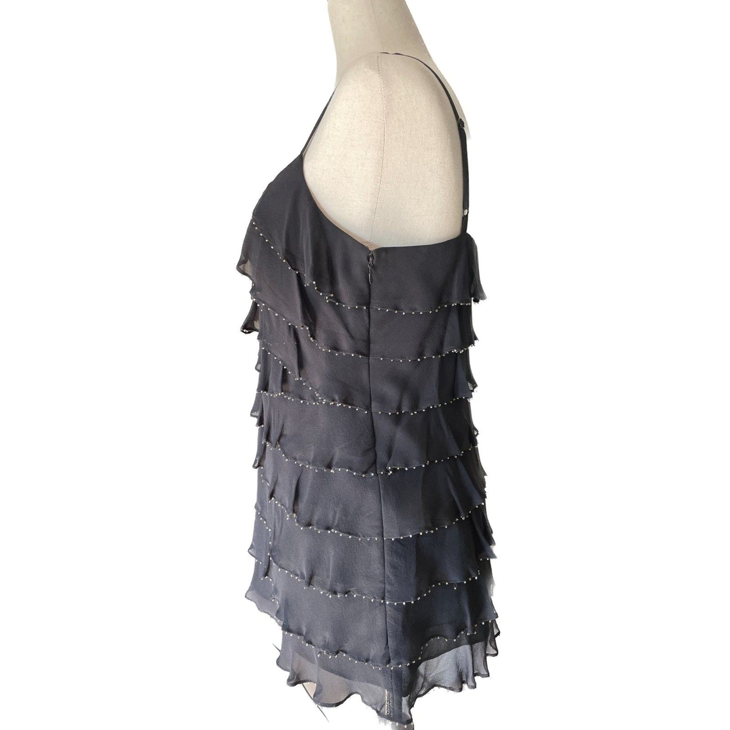 INC INTERNATIONAL CONCEPTS New 100% Silk Black Beaded Ruffle Camisole Tank, Sz 41