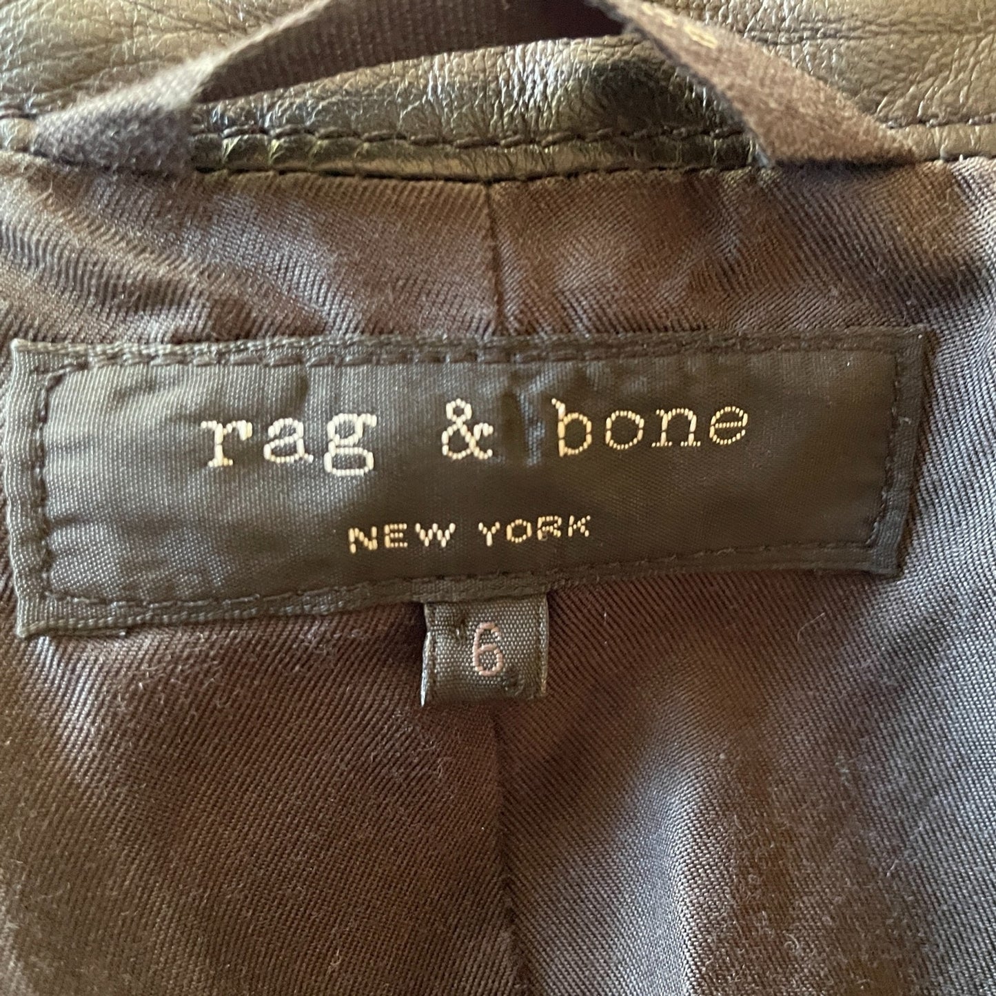 RAG & BONE Black Leather Jacket Asymmetrical Zipper, Wool Sleeves, Size 64