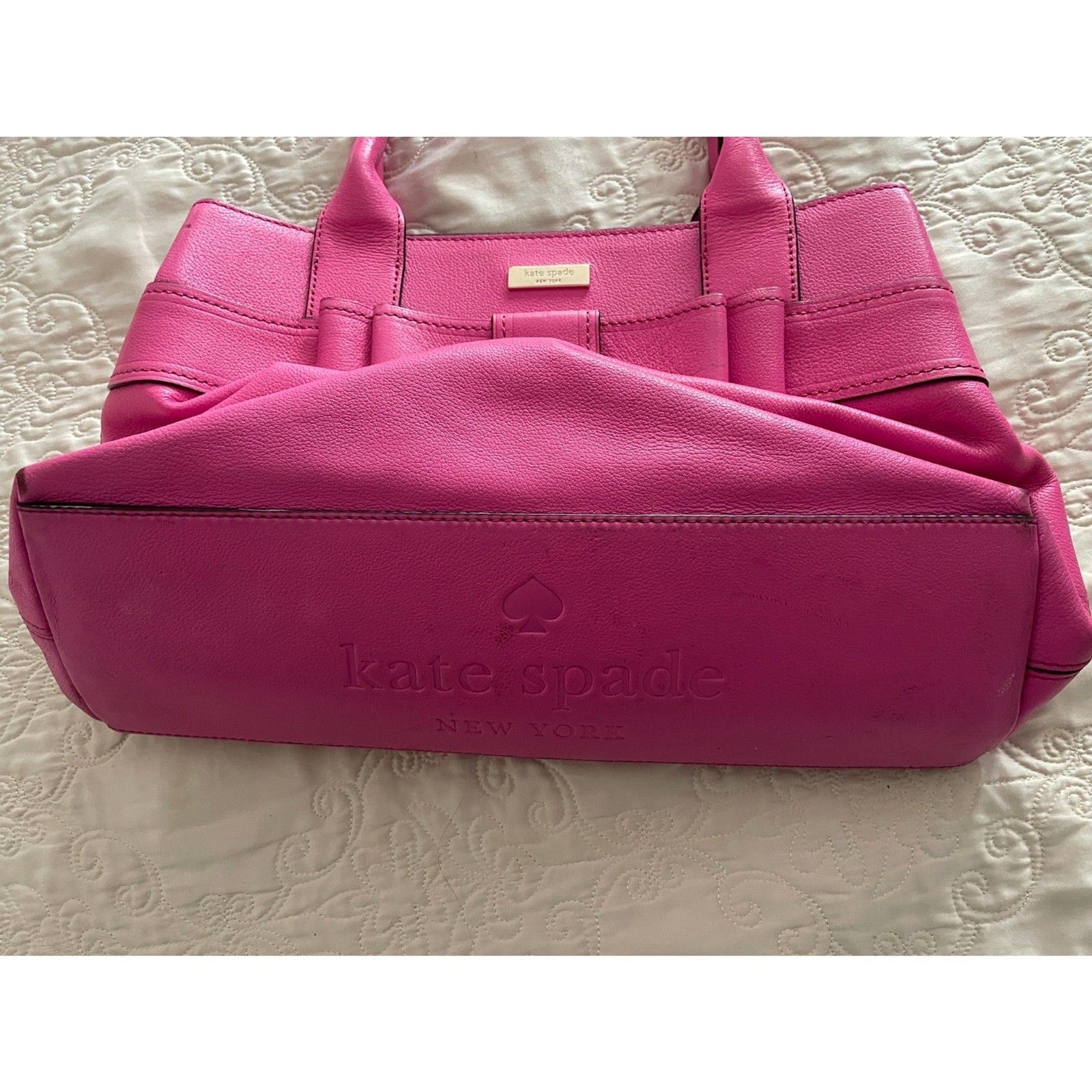 KATE SPADE New York Geniun Leather Pink Fuchsia Bow Satchel Handbag11